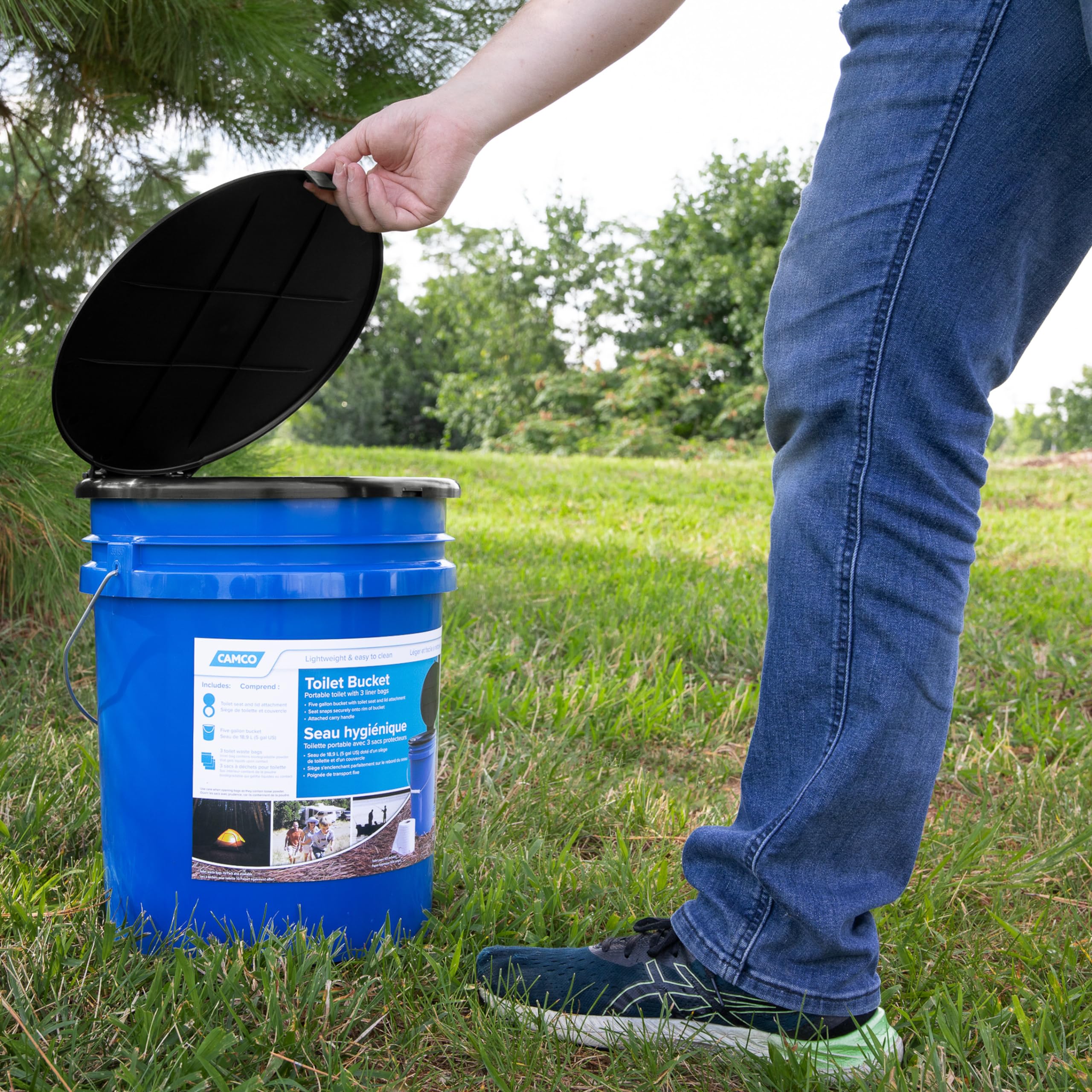 Portable Toilet Camco Bucket with Seat & Lid – 5-Gallon Camping Toilet with Bag Liners & Carry Handle – Lightweight, Easy to Clean, Durable – Ideal for Outdoor, RV, Hunting & Emergency Use (41549)