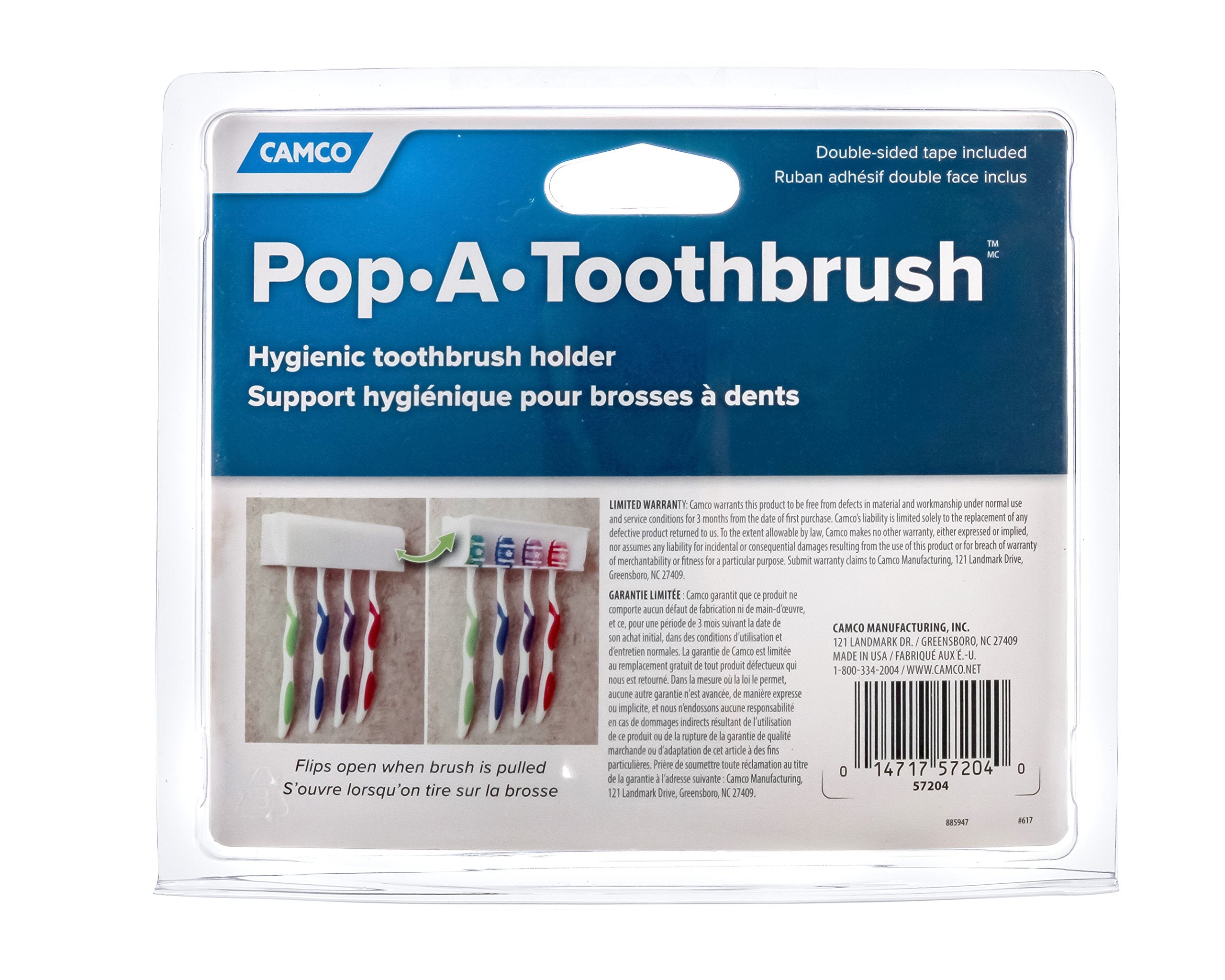 Pop-A-Toothbrush Camco, Hygienic Toothbrush Holder, Holds 4 toothbrushes, Black (57207)