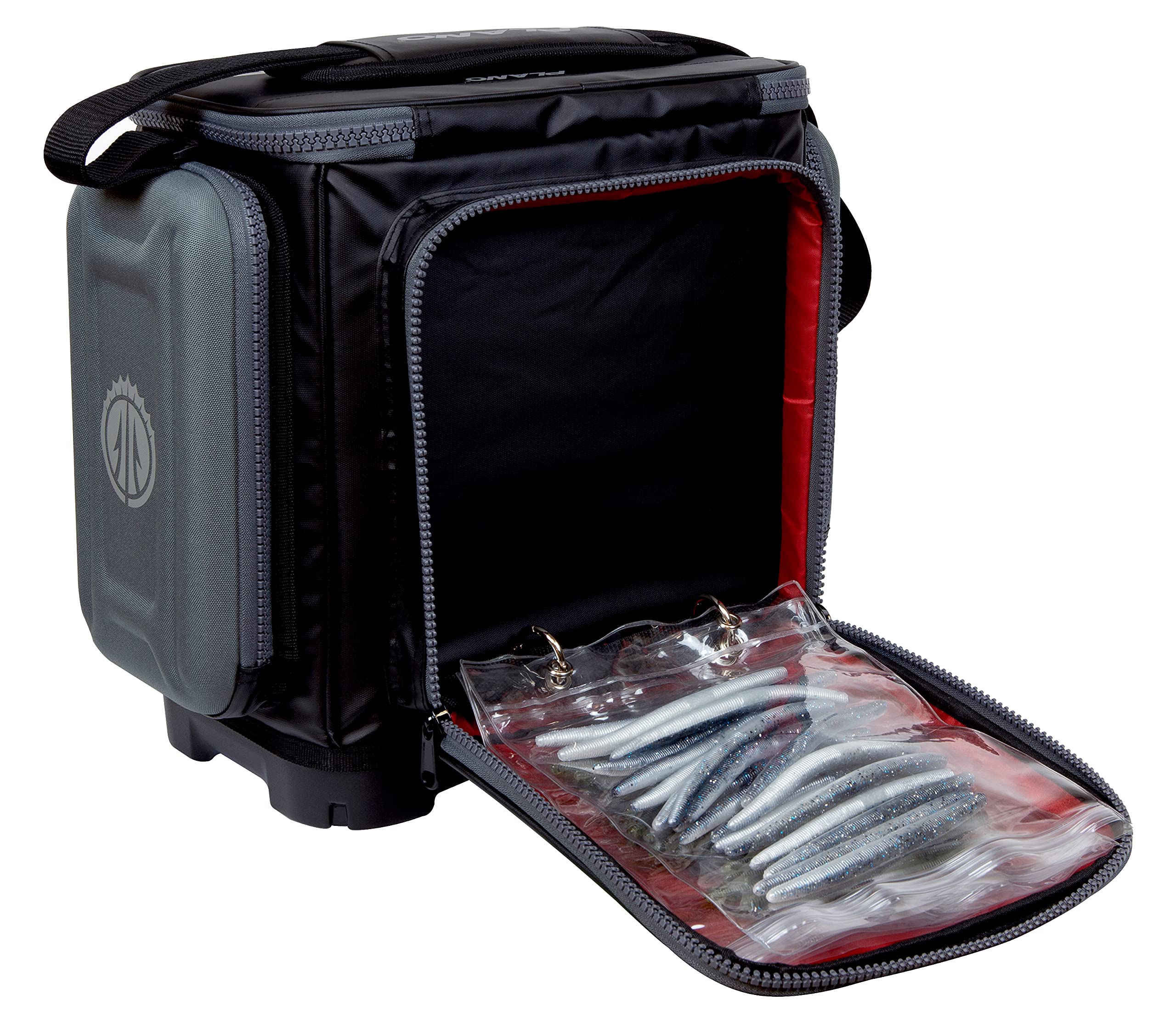 Plano Speedbag KVD Wormfile Signature Series 3600, Black TPE Coated Fabric with Red Interior and Accents, Premium Soft Fishing Bag, Tackle Storage for Baits & Lures