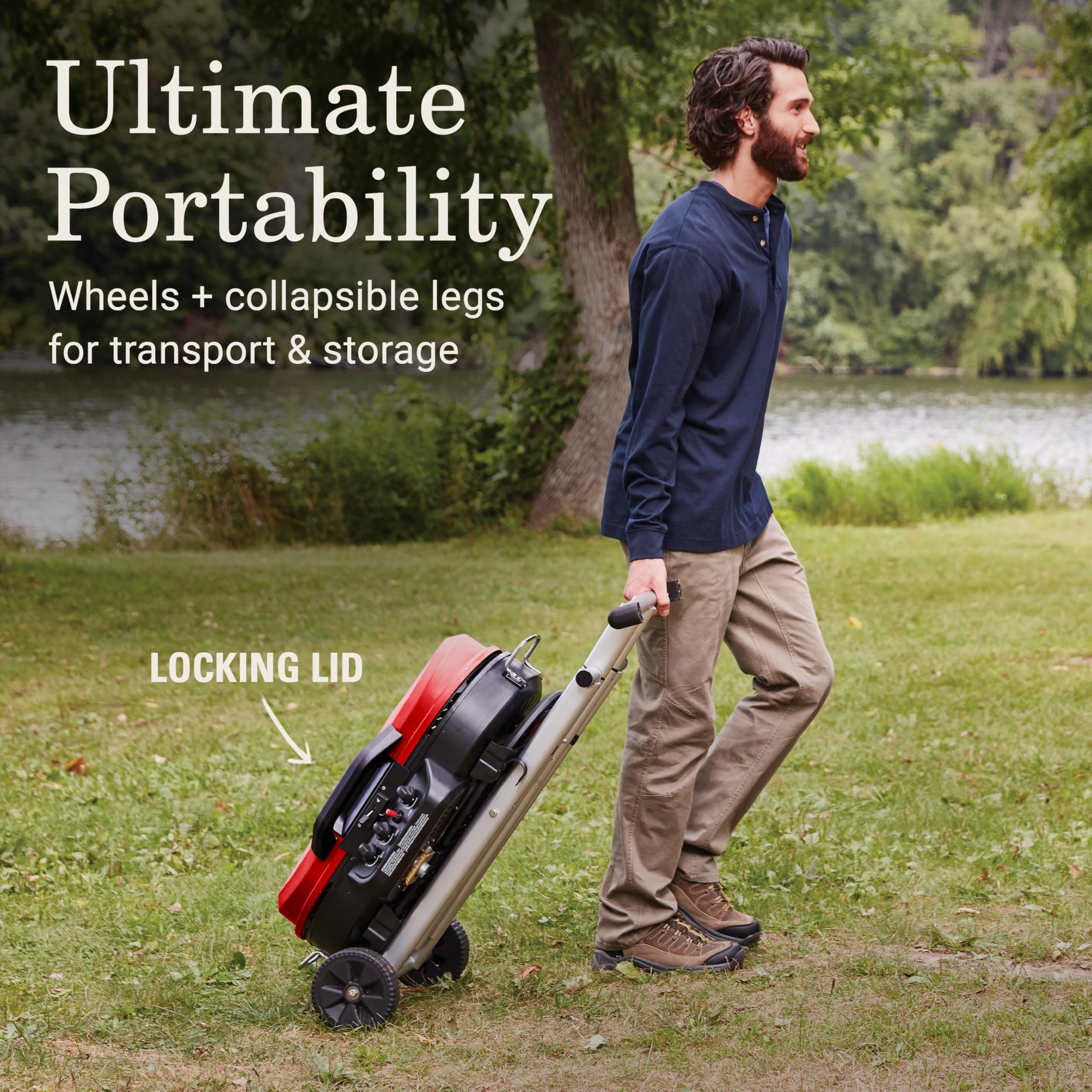 Coleman 285 RoadTrip Portable Stand-Up Propane Grill with 3 Adjustable Burners & Instastart Ignition, 20,000 BTUs of Power for Outdoor Cooking, Camping, Tailgating, Grilling, BBQs, & More