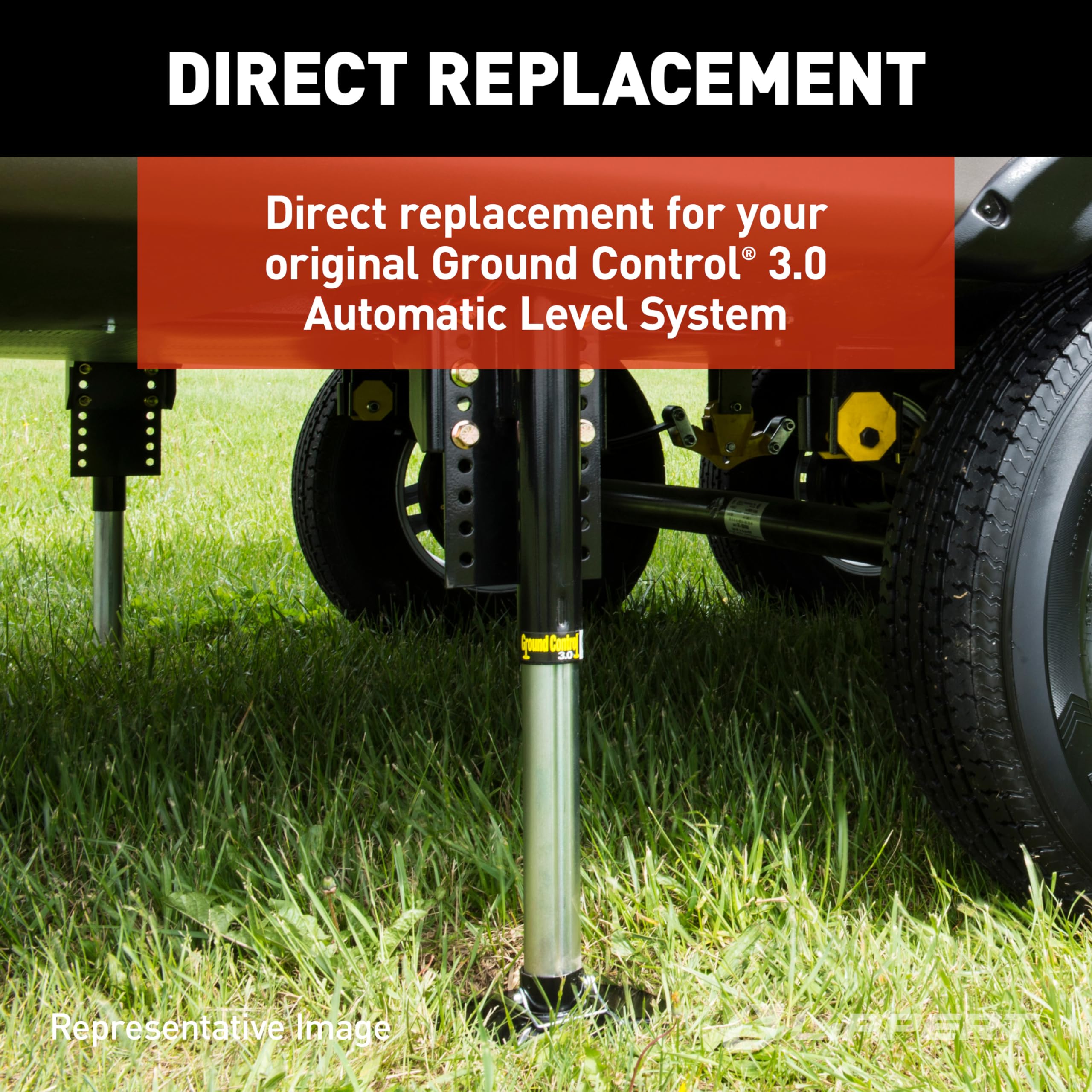 Hall Effect Lippert Ground Control 3.0 Rear Jack Footpad, 9" Diameter, Fits 2" I.D. Tube, Strong Black Powder-Coated Steel Construction, Easy Installation - 362486