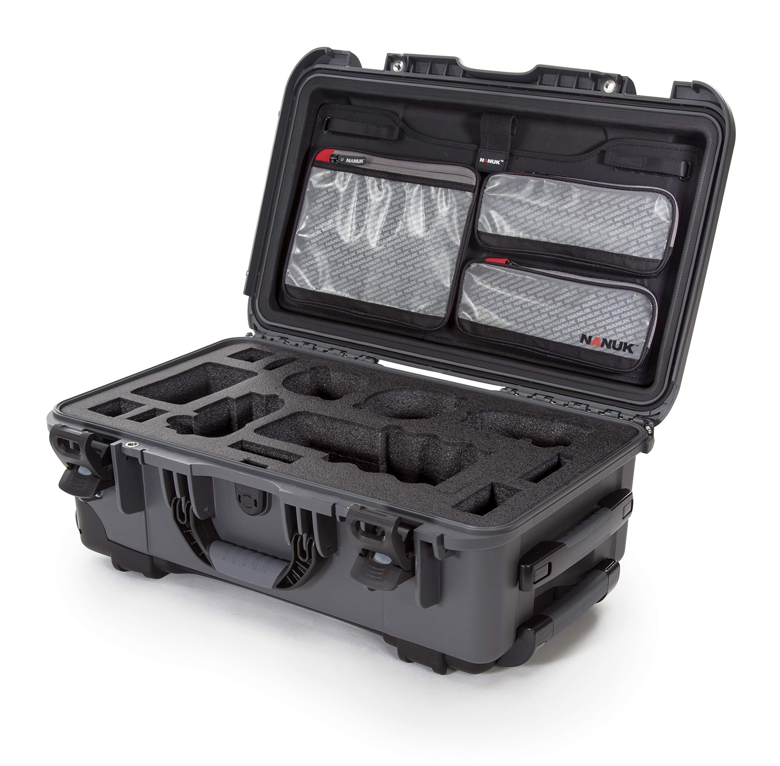 Waterproof Nanuk 935 Carry-On Hard Case with Lid Organizer for Sony a7R Size Camera w/Wheels - Graphite