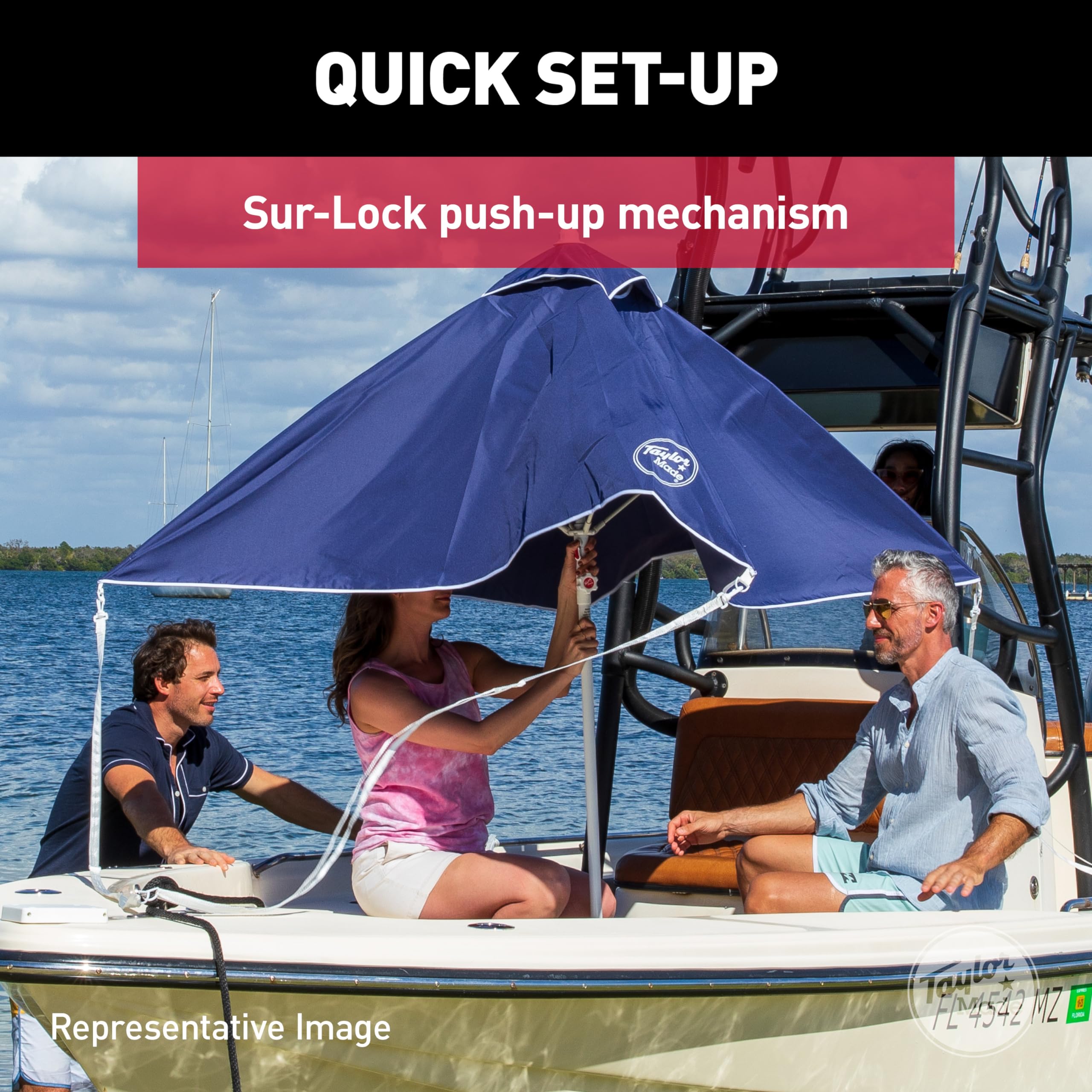 Taylor Made Anchorshade III Boat Shade, 6' x 6', Burgandy, Adjustable Aluminum Pole to 8 Feet, UV-Treated Fade-Resistant Nylon, Market-Style Top, Carrying Case, Fits Most Boats and Benches – 22056