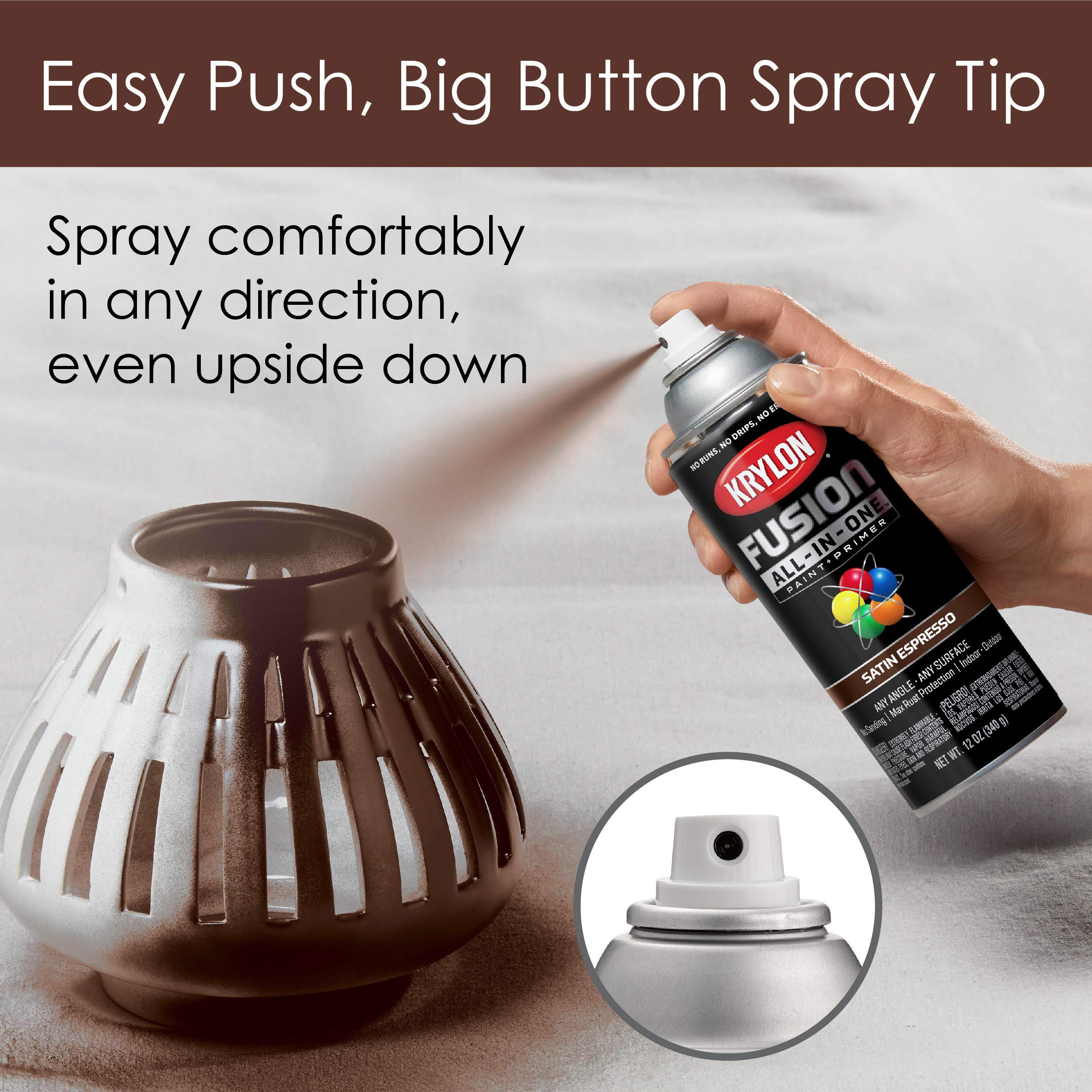 Fusion Krylon All-In-One Adhesive Spray Paint for Indoor/Outdoor Use, 12 oz, Espresso