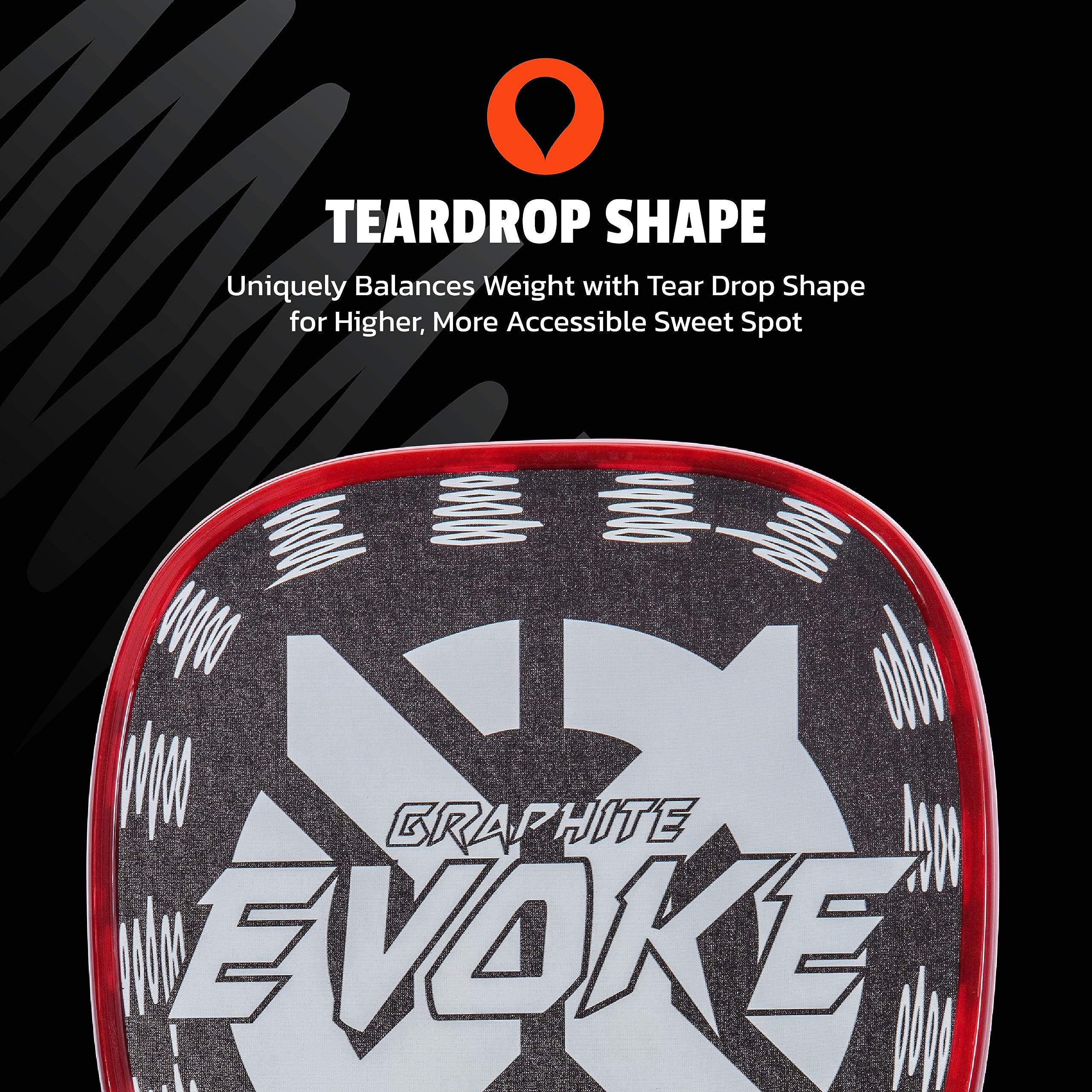 Graphite Onix Evoke Tear Drop Pickleball Paddle Features Tear Drop Shape, Polypropylene Core, and Graphite Face, White