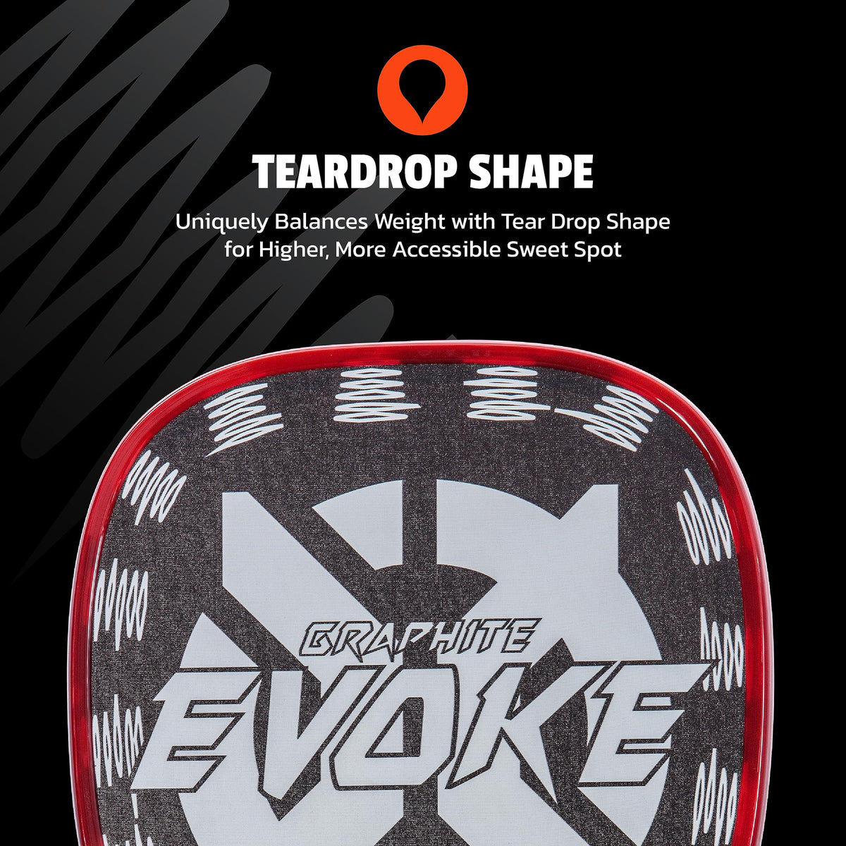 Graphite Onix Evoke Tear Drop Pickleball Paddle Features Tear Drop Shape, Polypropylene Core, and Graphite Face, White