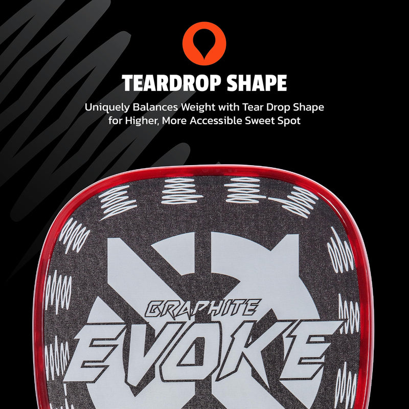 Graphite Onix Evoke Tear Drop Pickleball Paddle Features Tear Drop Shape, Polypropylene Core, and Graphite Face, White