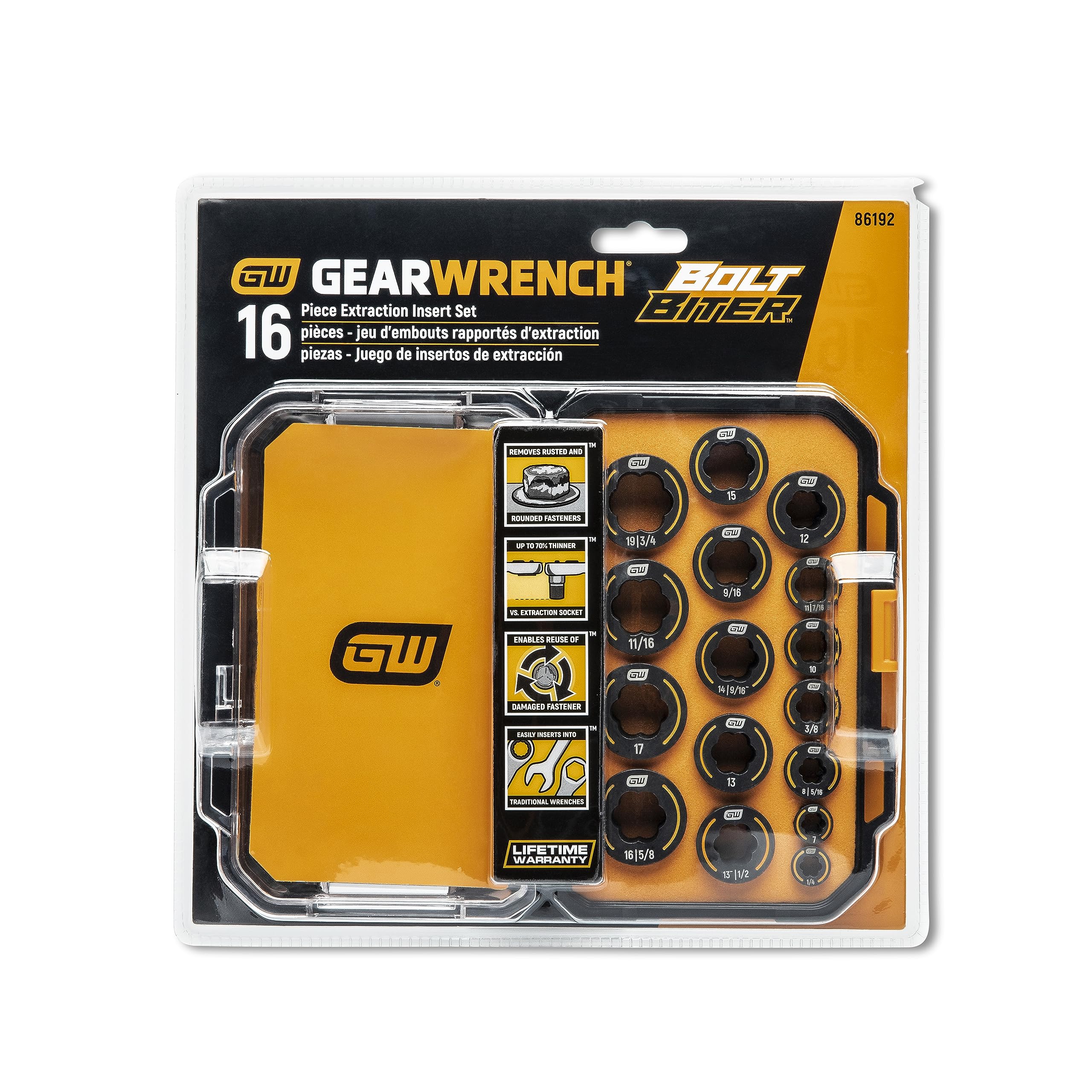 16 Piece GEARWRENCH Bolt Biter SAE/Metric Wrench Insert Set - 86192