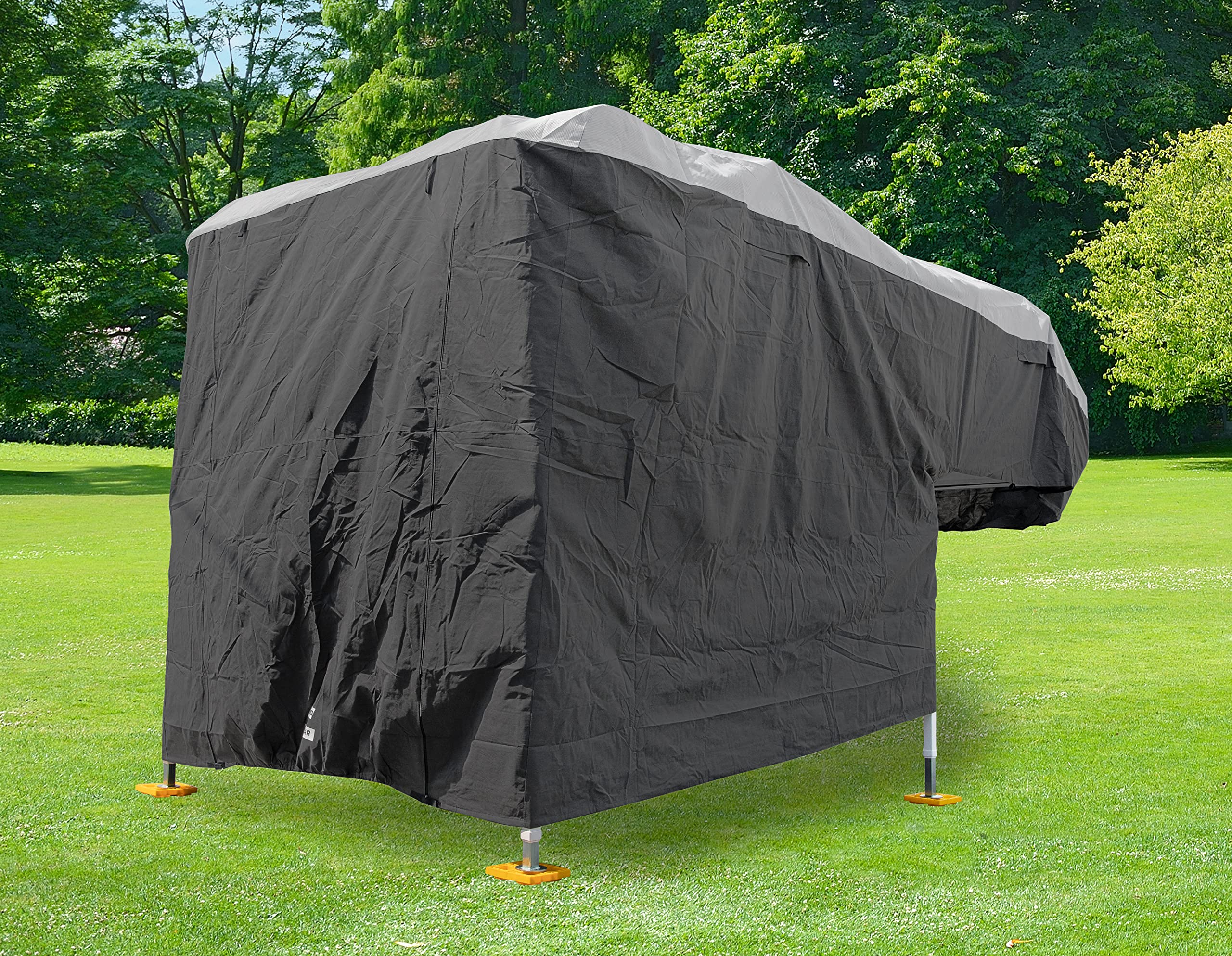 Camco Camper & RV Cover ULTRAGuard - Fits Slide-In Campers Up to 18' 2" - Features Zipper Entry Doors & Covered Air Vents - Crafted of Polypropylene - Storage Bag for RV Storage & Organization (45771)