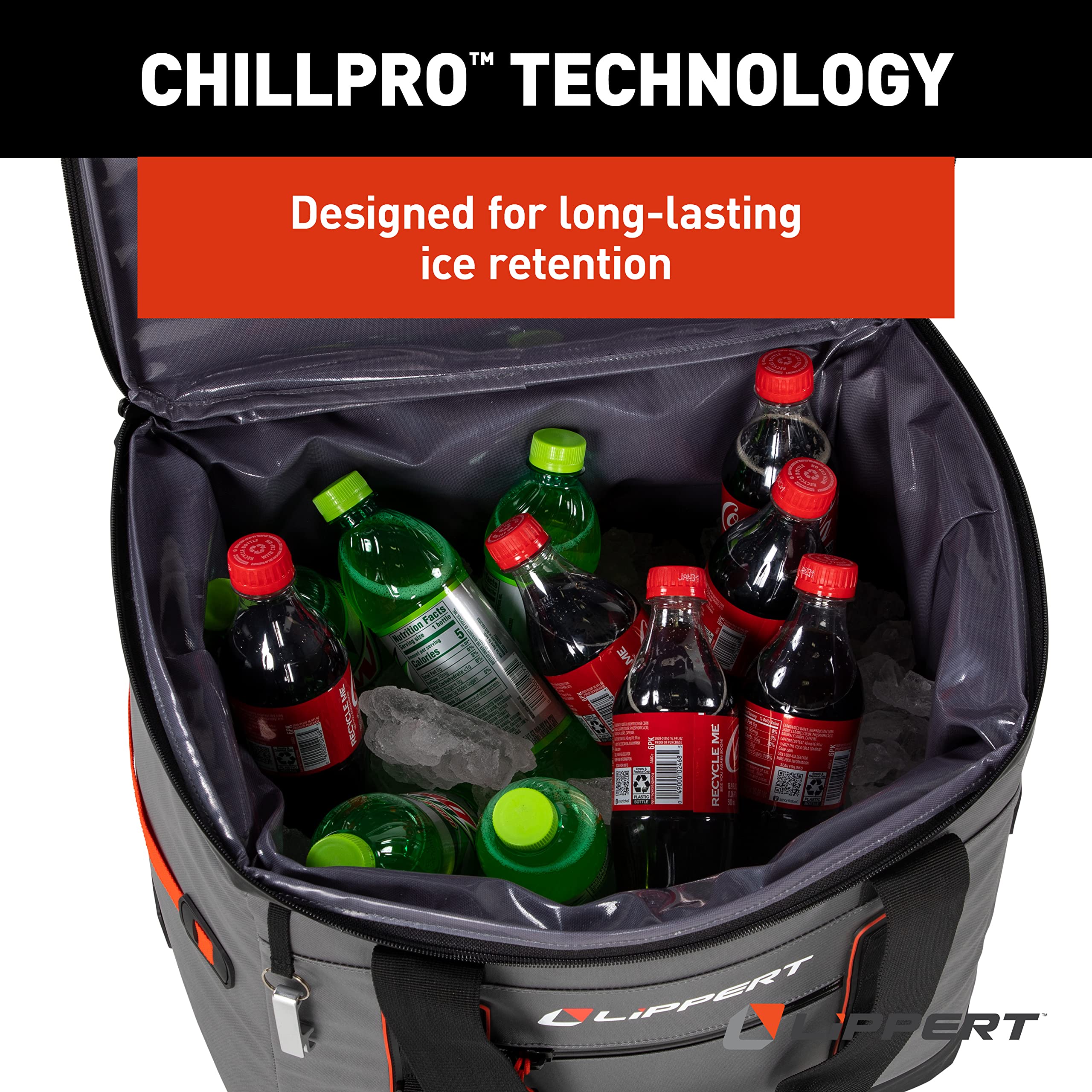 Lippert 40-Can Adventure Pro Soft Insulated Wheeled Cooler Bag, Up to 30 lbs. of Ice, 37 Quarts of Water, 14" x 17" x 19" Wide Mouth Opening, Adjustable Handle - 2021099917