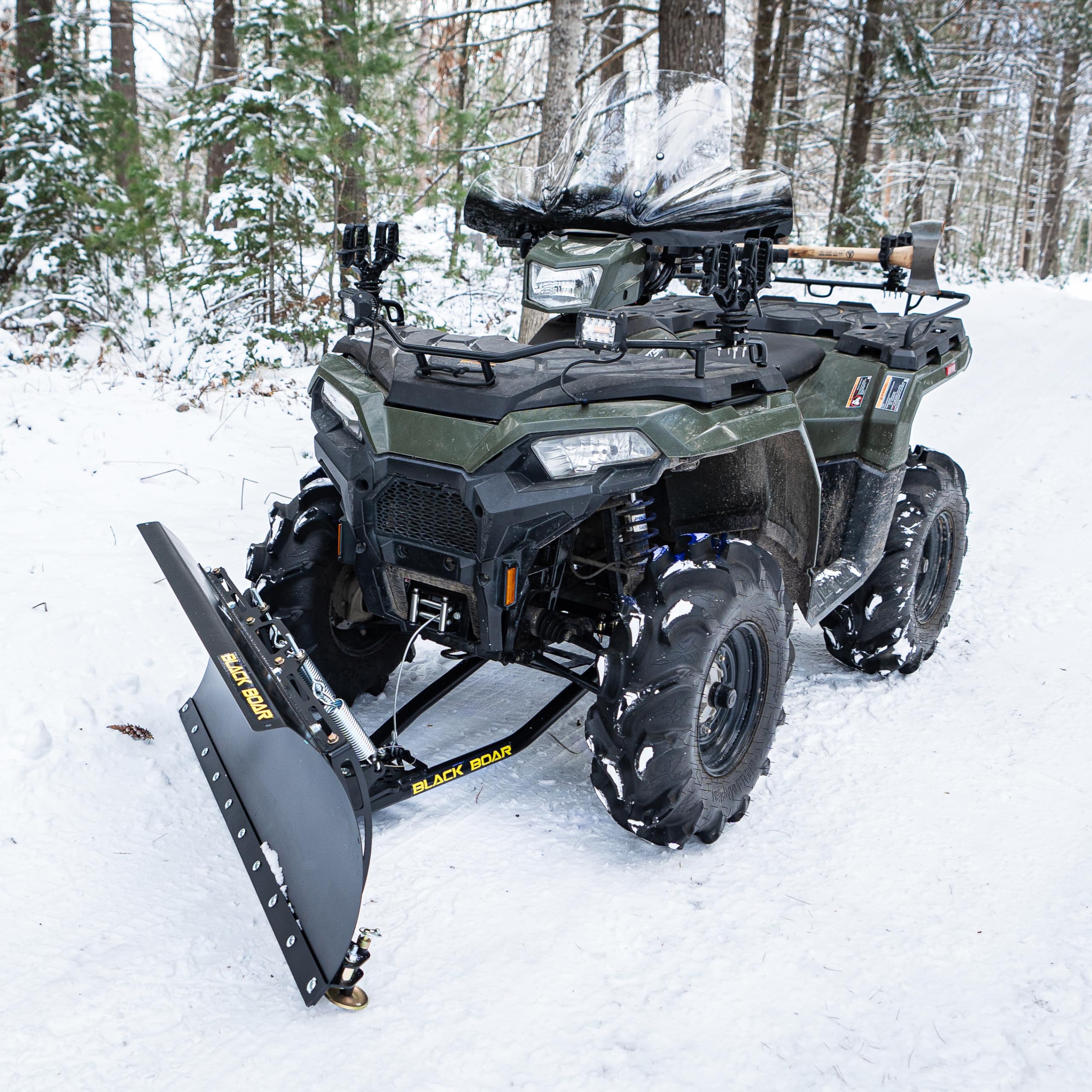 ATV Windshield Black Boar w/Hardware - Features Wrap-Around Design that Shields Hands - Crafted of Heavy Duty Clear Acrylic - Easily Mounts onto Handlebars to Deflect Wind, Rain, Mud & Insects (66031)