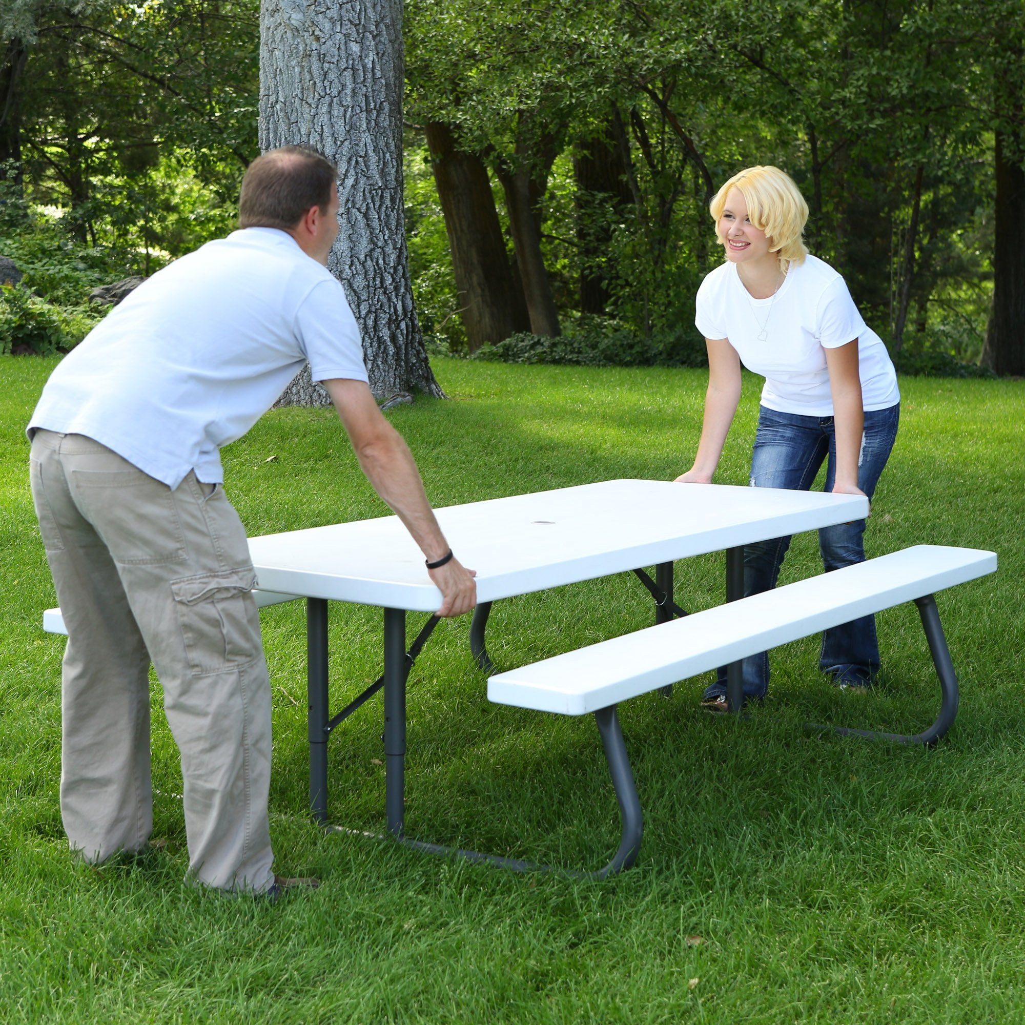 80215 LIFETIME Folding Picnic Table, 6 Feet, White Granite
