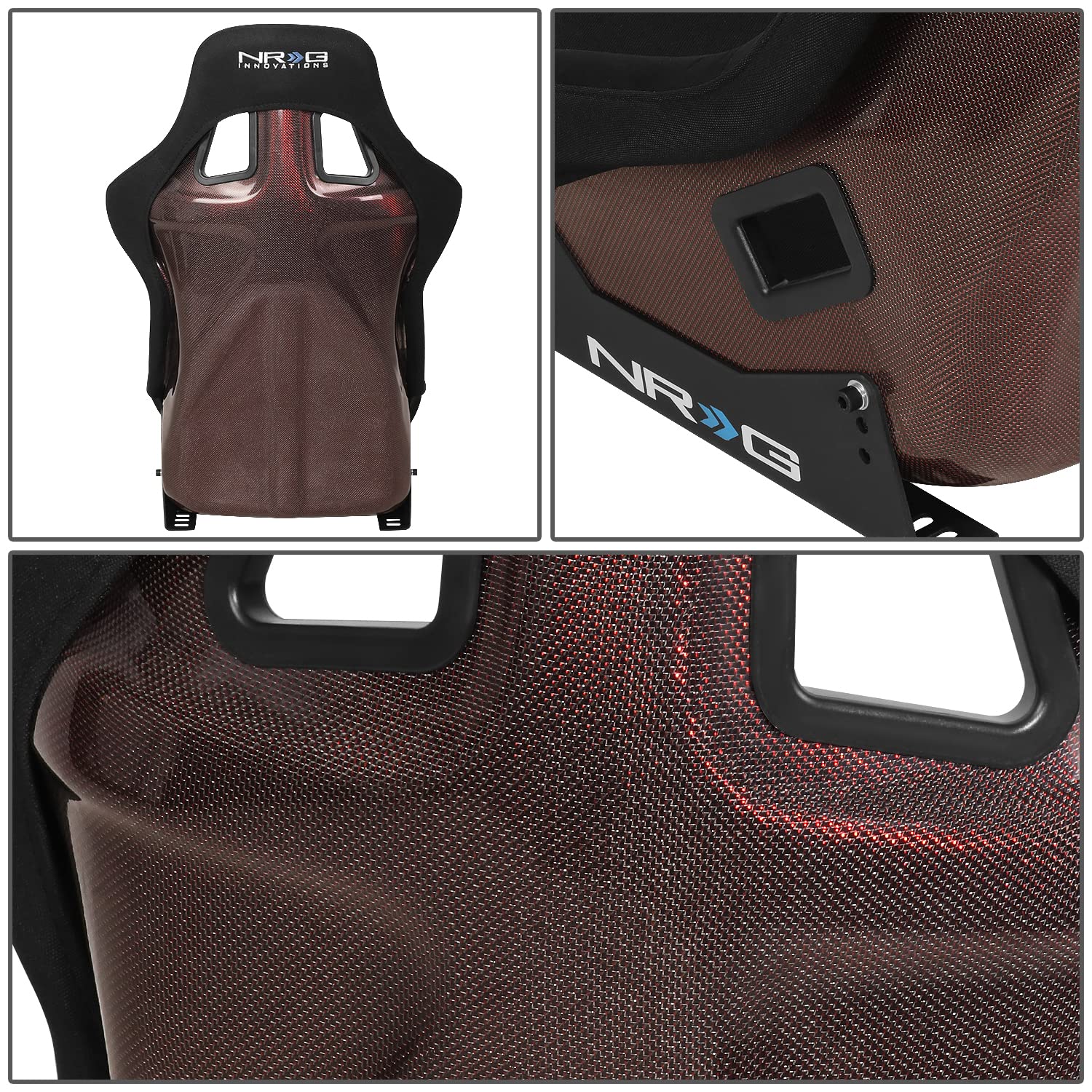 NRG Innovations Fixed Back NRG-RSC-302CF-RD Bucket Racing Seat with Universal Side Mount Bracket,Red Carbon Fiber Back, Black/Red