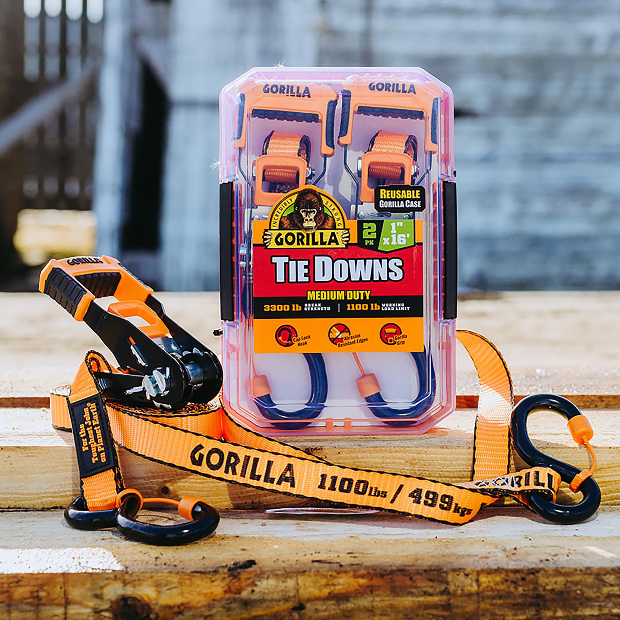 Gorilla 93001 1" x 16' Ratchet Strap with Orange Gorilla-Grip Handle 2 Pack