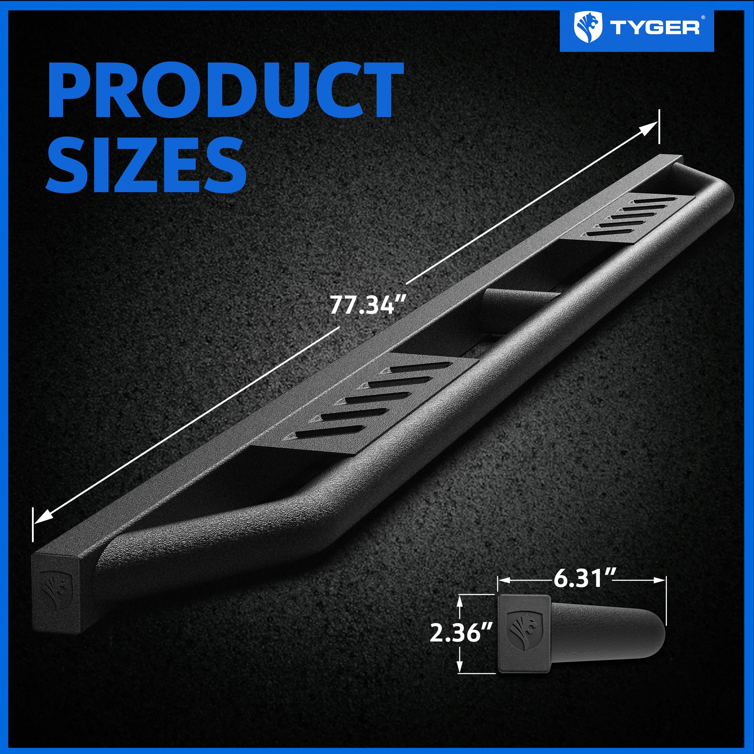 Tyger Auto Trax Side Steps | Compatible with 2005-2023 Toyota Tacoma | Double Cab | TG-TX7T29958 | Textured Black Drop Step Rail Running Board