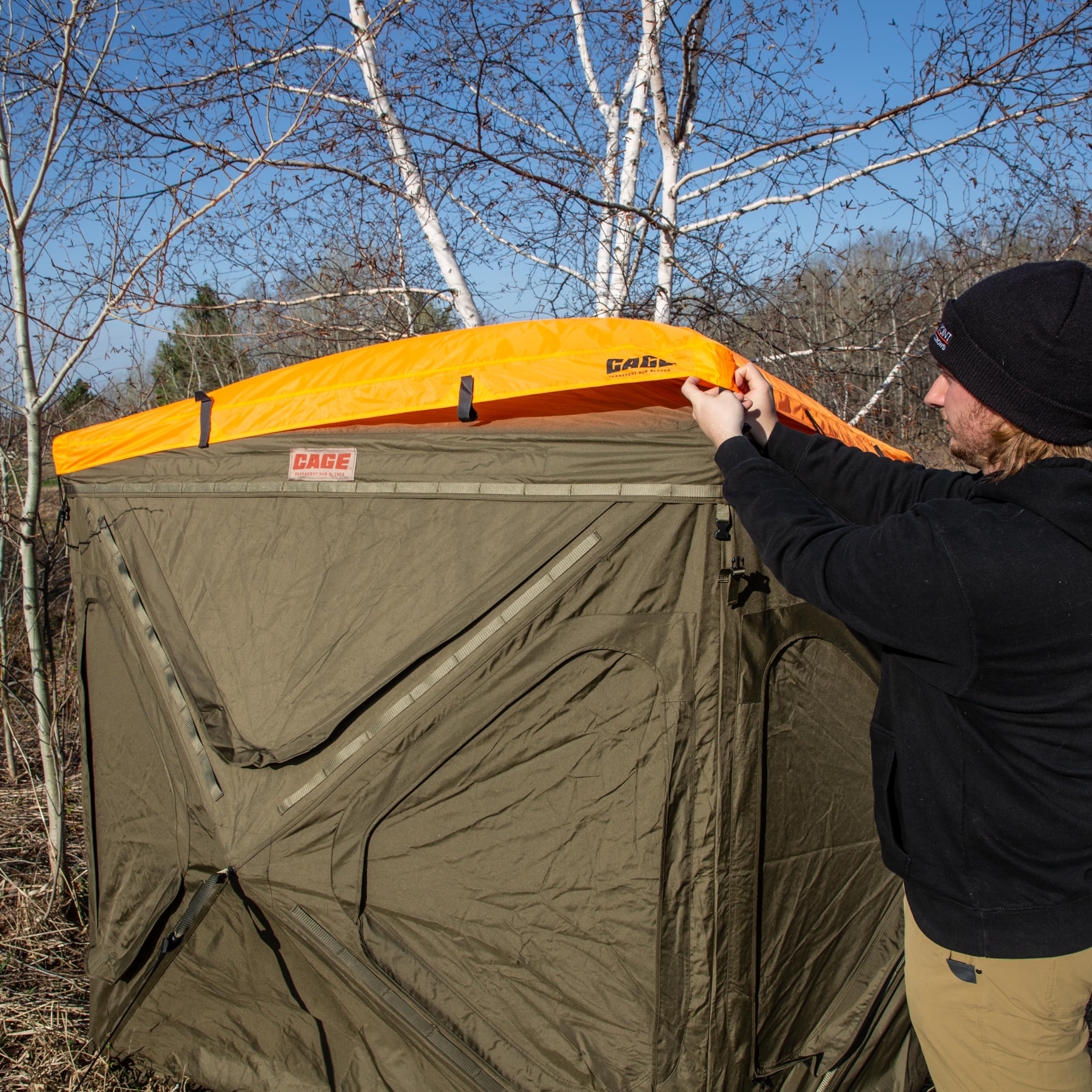 BLIND CAGE PERMANENT HUB, Blaze Orange Safety Cap, for Use with R30 Permanent Hub Blind, Safety During Hunting, Attaches Quickly and Easily, Blaze Orange, CBA700