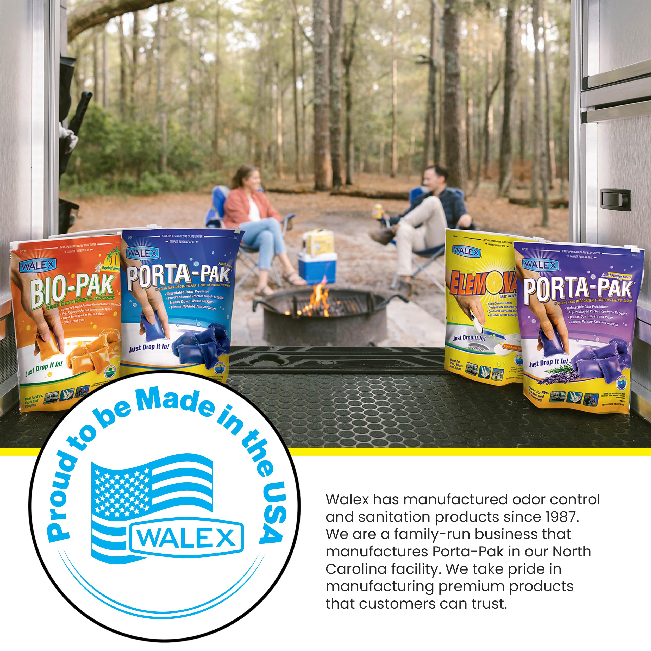 Walex Black Porta-Pak Holding Tank Deodorizer & Portion Control System Drop-Ins - Rapid Breakdown of Waste & Paper, Odor Prevention, Cleans Tank & Sensors - Lavender Breeze, 10-Pack