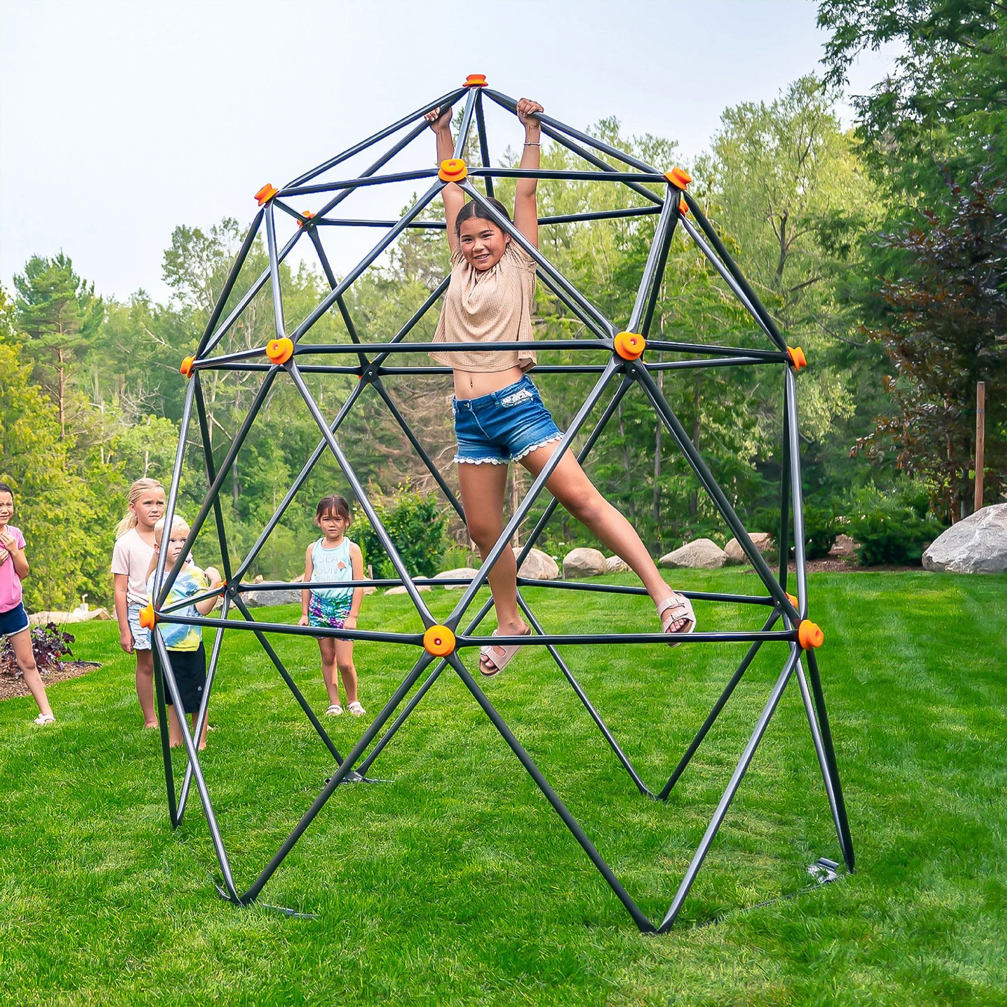 SummitPro 7.5ft Kids Outdoor Climber – gobaplay Climbing Dome, Metal Backyard Play Structure Playground Equipment with Rock Climbing Hand Grips