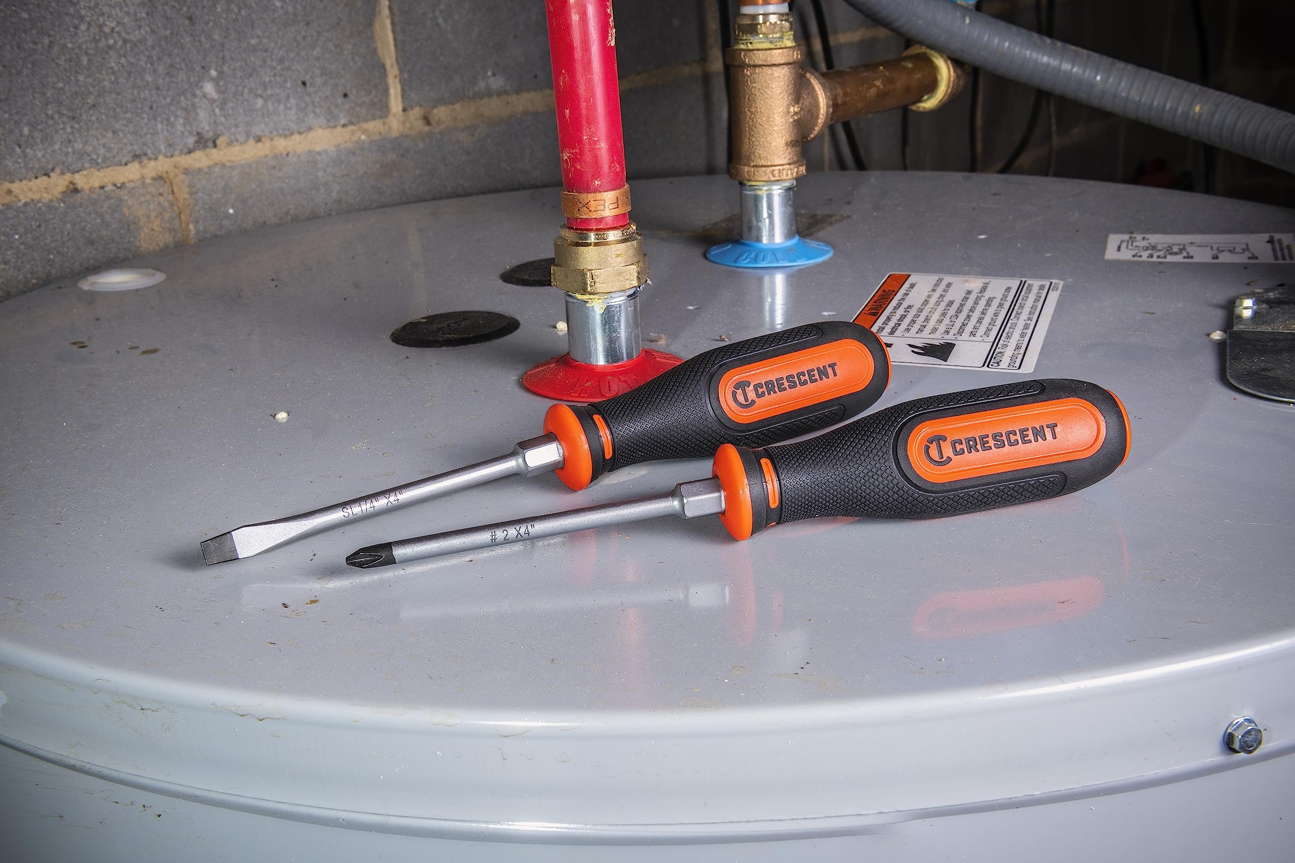 2PC Crescent Dual Material Screwdriver Set with Phillips #2x4" and Slotted 1/4"x4" - ‎CSDS2PCSET