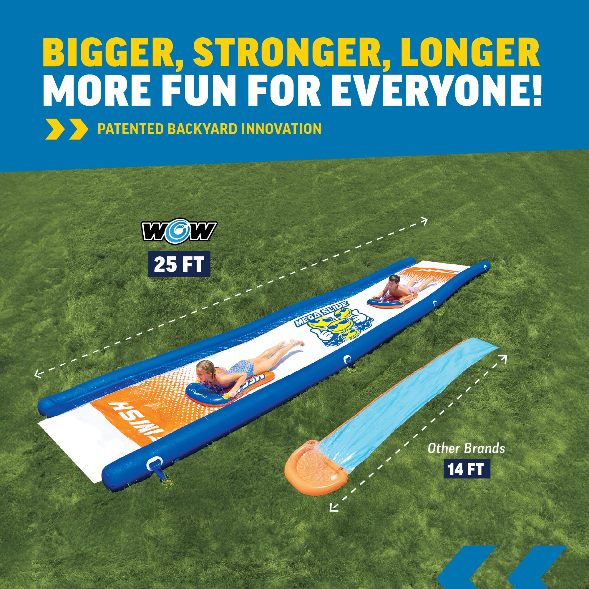 Mega Slide Wow Sports, Slip and Slide for Adults and Kids, Giant Backyard Waterslide with Sprinkler, Extra Long 25 ft x 6 ft