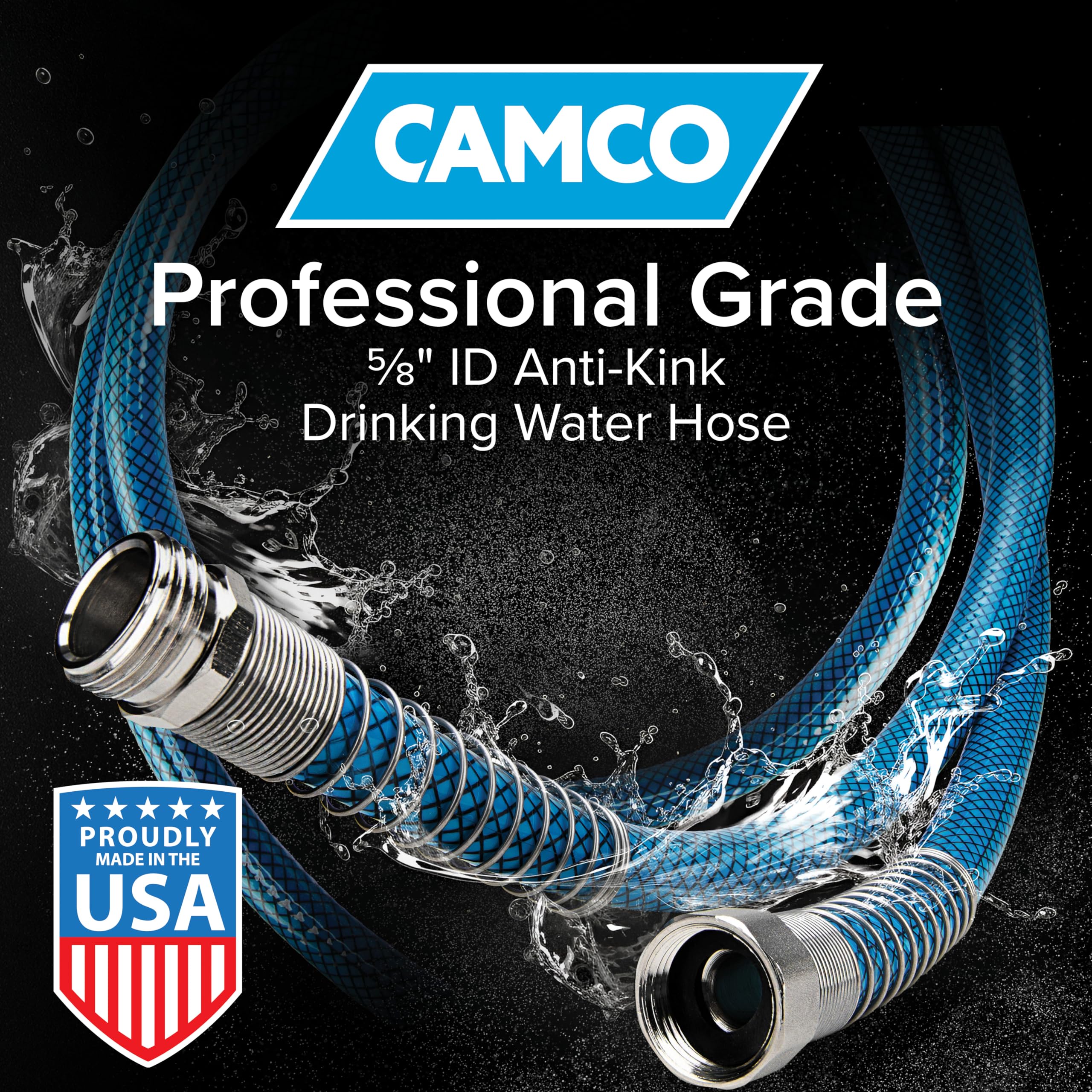 50ft Camco (22853) Premium Drinking Water Hose - Anti-Kink Design, 20% Thicker Than Standard Hoses (5/8" Inside Diameter), Blue