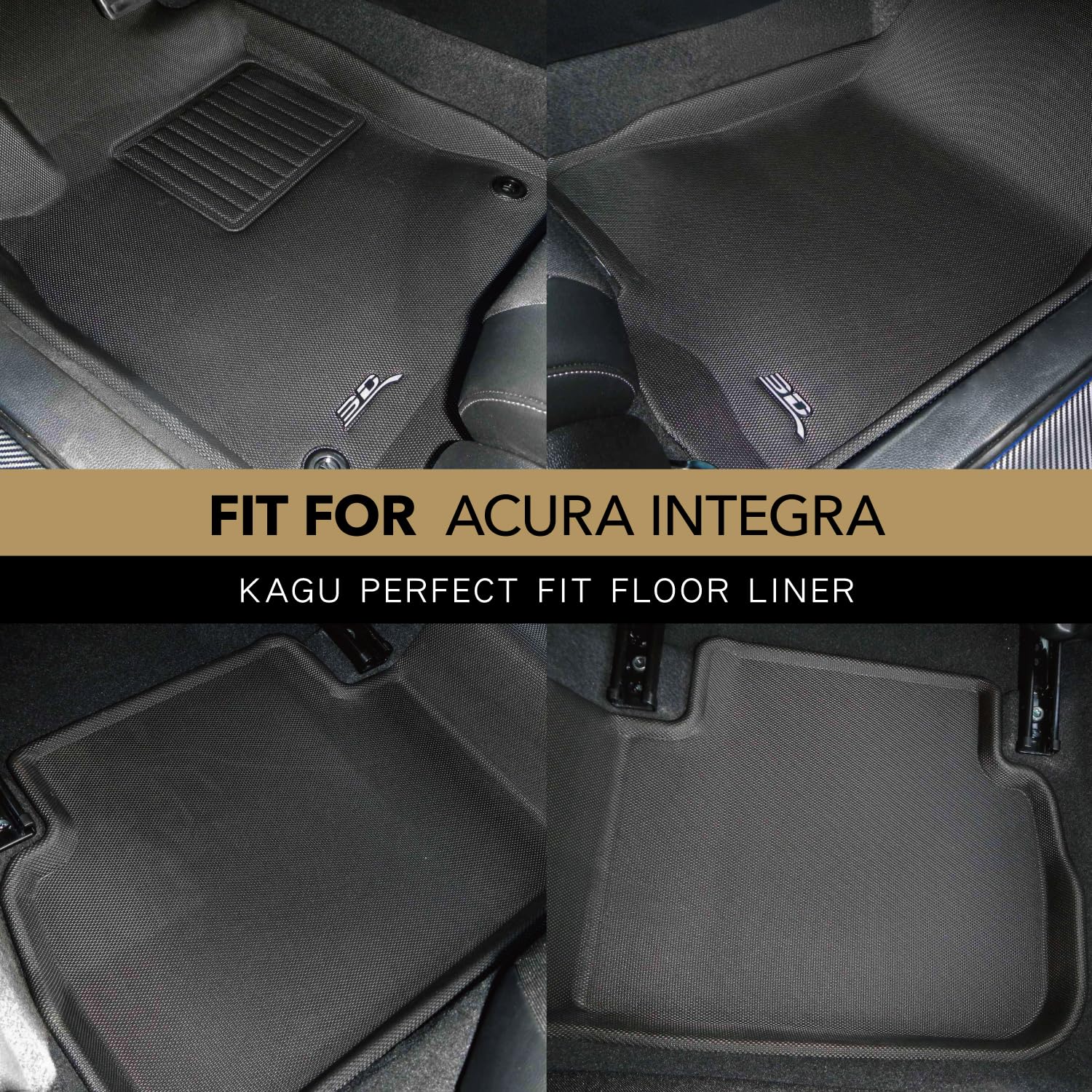 3D MAXpider Kagu Custom Fit Floor Mat (Black) Compatible with Acura Integra 2023-2026 (w/Rear USB Port) - Full Set