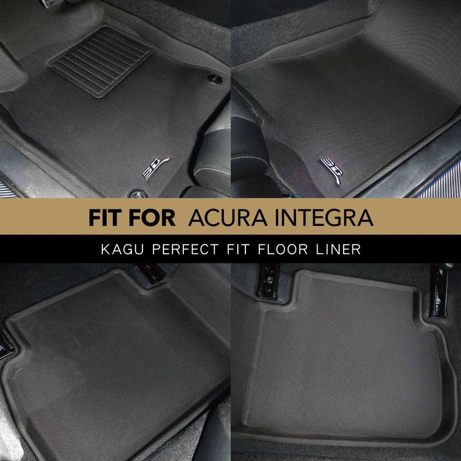 3D MAXpider Kagu Custom Fit Floor Mat (Black) Compatible with Acura Integra 2023-2026 (w/Rear USB Port) - Full Set