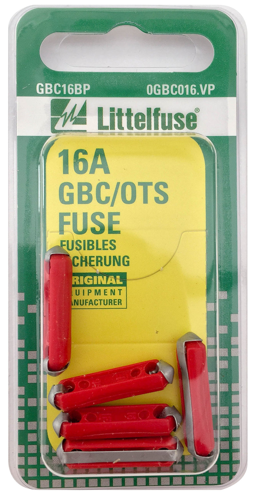 GBC Littelfuse 0GBC016.VP Ceramic 32 Volt 16 Amp Carded Fuse, (Pack of 5)