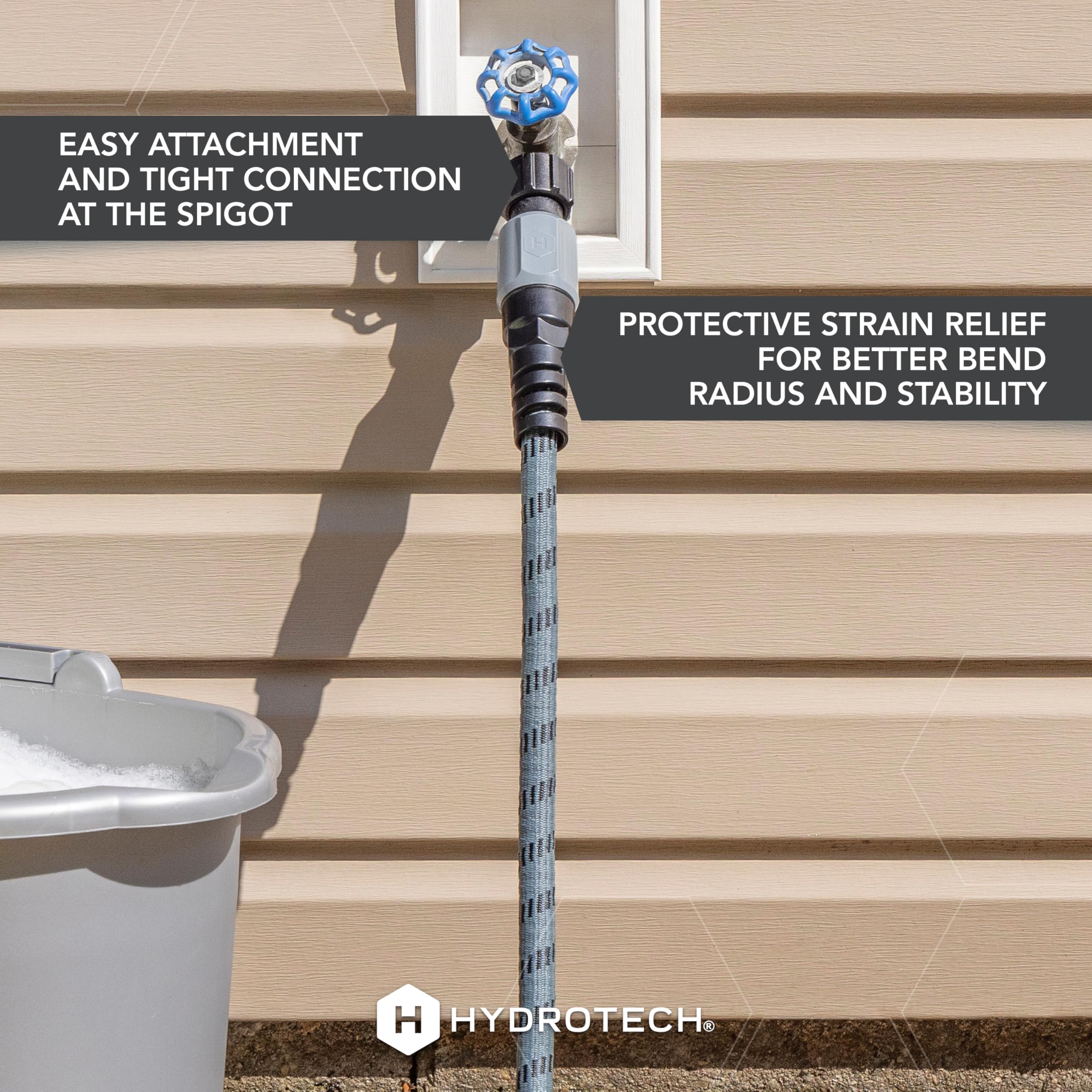 60 ft Hydrotech Garden Hose – Patented Force Control, Burst-Proof, Lightweight, Flexible, No-Kink Design, 5/8", 4 Tire Hose Guides, Ideal for Car Wash & Automotive Care
