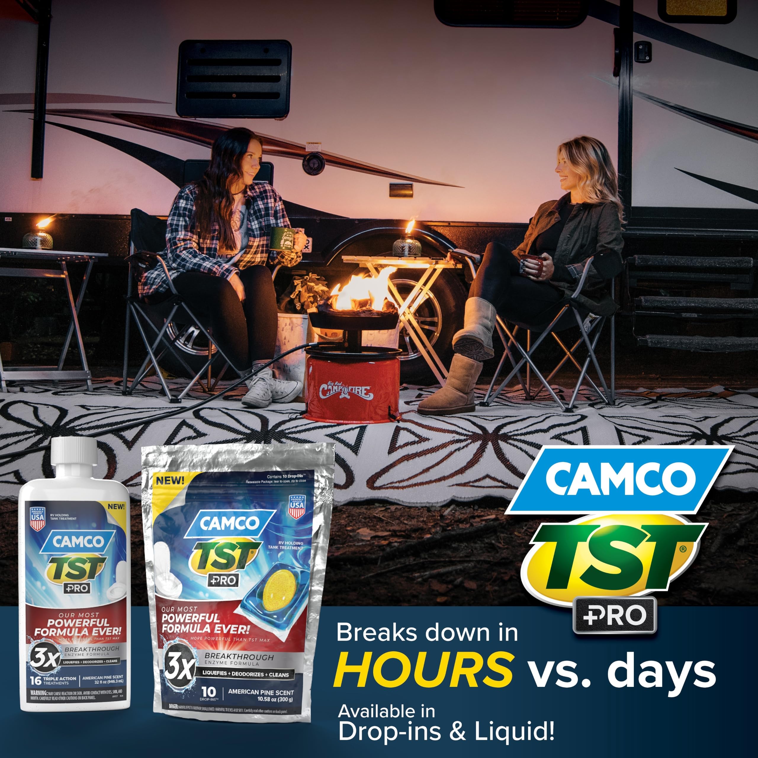 Camco TST PRO Drop-INs RV Toilet Treatment - New & Innovative Bio-Enzymatic Formula for Rapid RV Sewer Break Down - RV Black Tank Treatment - Fresh Pine Scent - Septic-Safe, 10-Pack (41770)