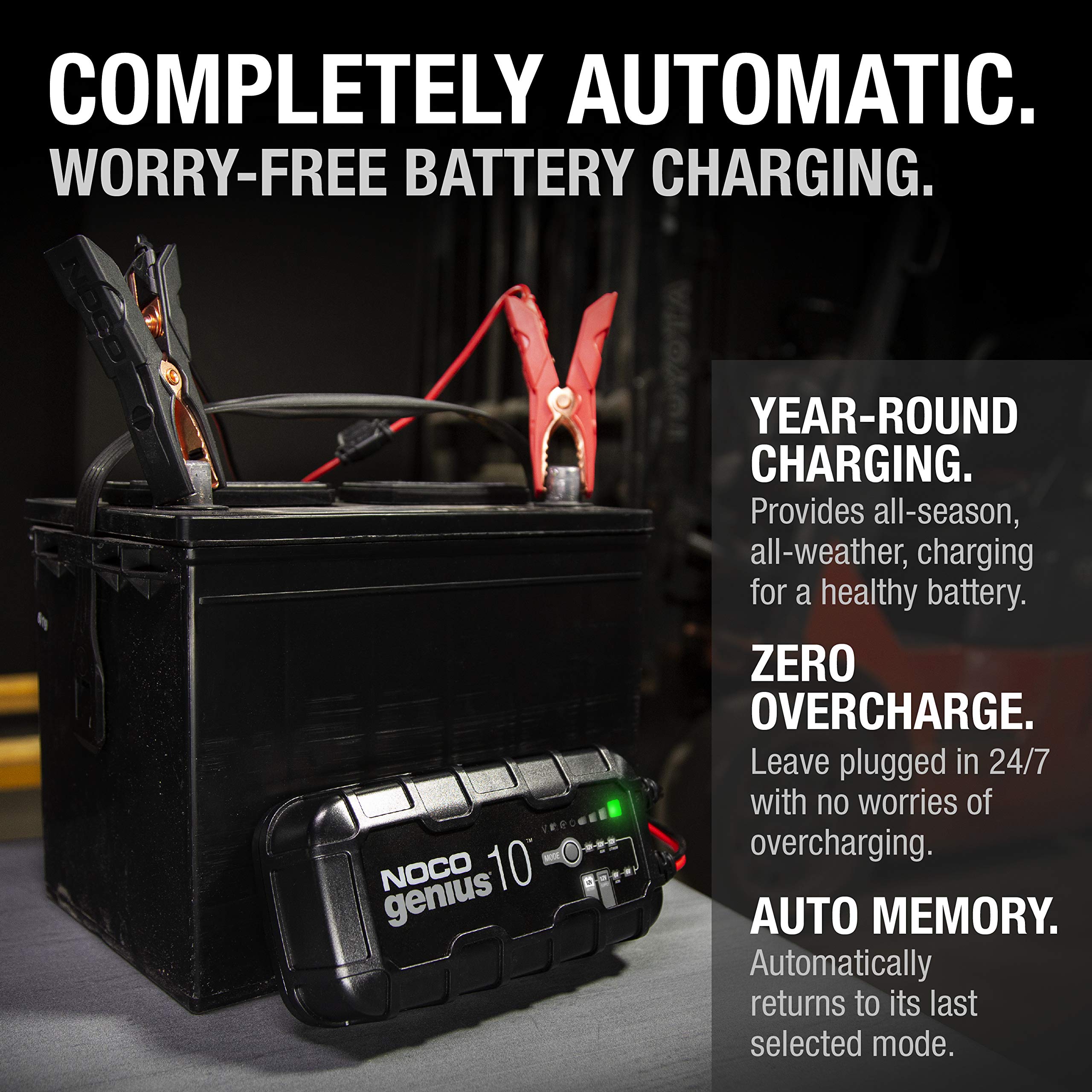 GENIUS10 NOCO: 10A 6V/12V Smart Battery Charger – Automatic Maintainer, Trickle Charger & Desulfator with Overcharge Protection & Temperature Compensation – for Lead-Acid & Lithium Batteries