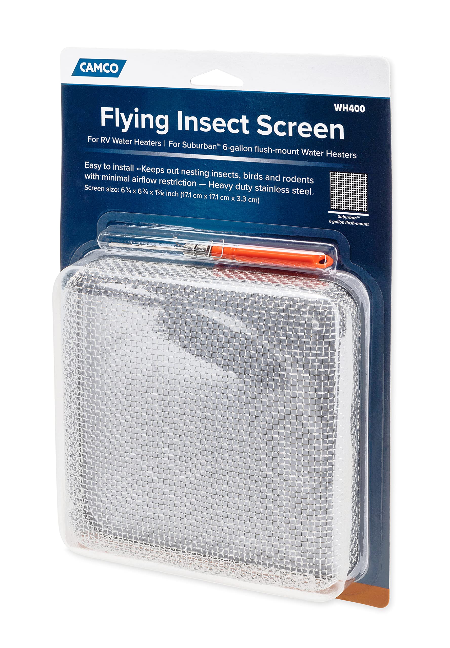 Flying Insect Camco 42151 Water Heater Screen - WH 400, 6.75" X 6.75" X 1.3", Gray
