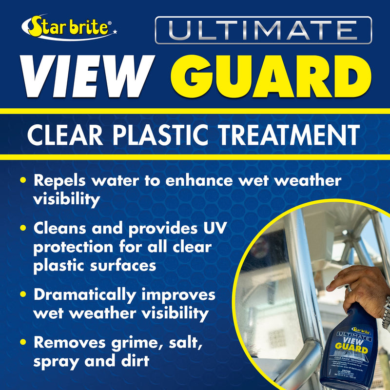 View Guard STAR BRITE Clear Plastic Treatment - Ideal for Strataglass, EZ2CY, Eisenglass - Enhances Wet Weather Visibility, Repels Water, Spray, Salt & Dirt - 22 OZ Spray (095222)