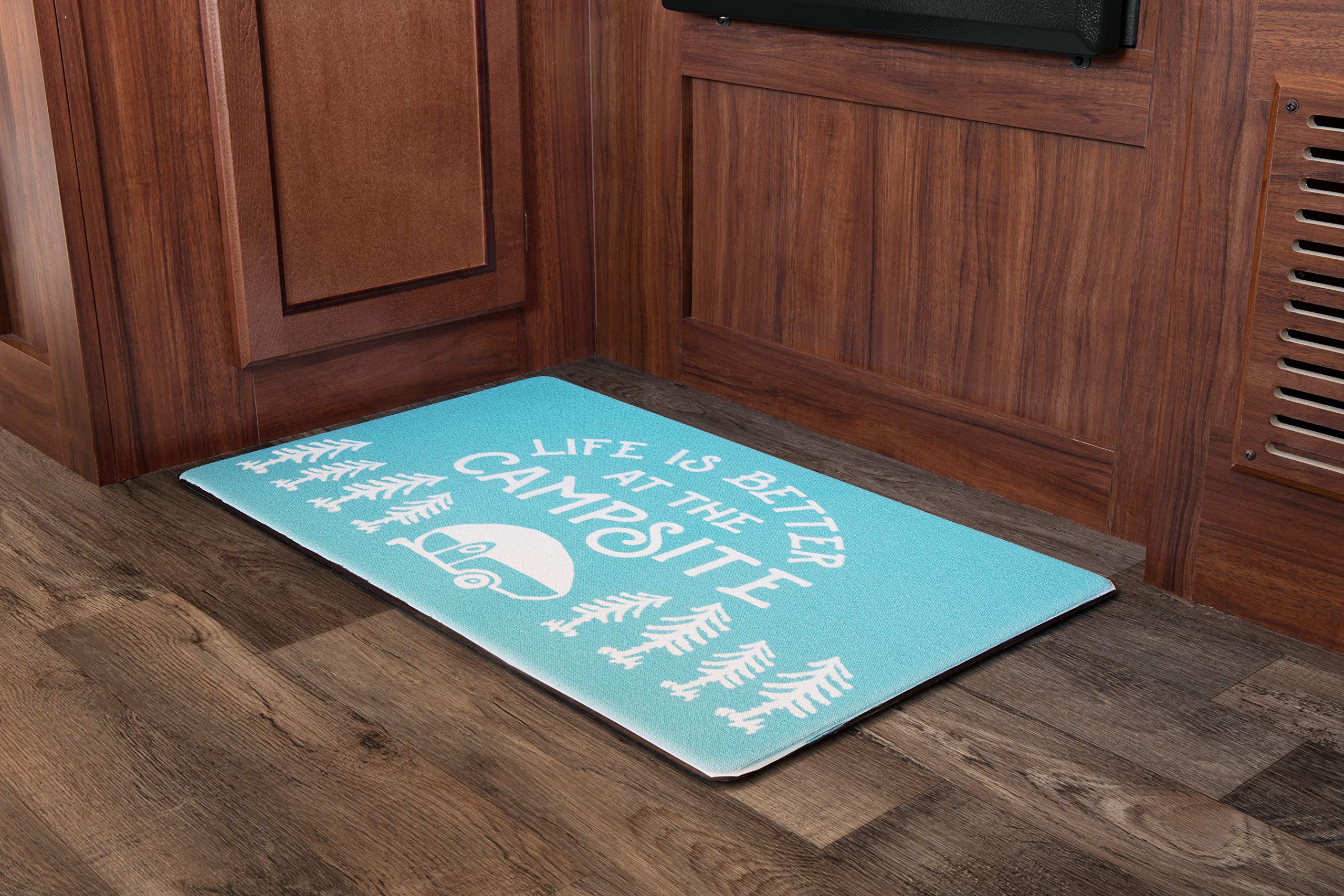 Camco Anti-Fatigue Kitchen Mat - Life is Better at The Campsite Features RV Sketch Design - Reduces Discomfort While Standing for Extended Time - Features a Non-Slip Surface - 30 x 18 x 3/4 in (53435)