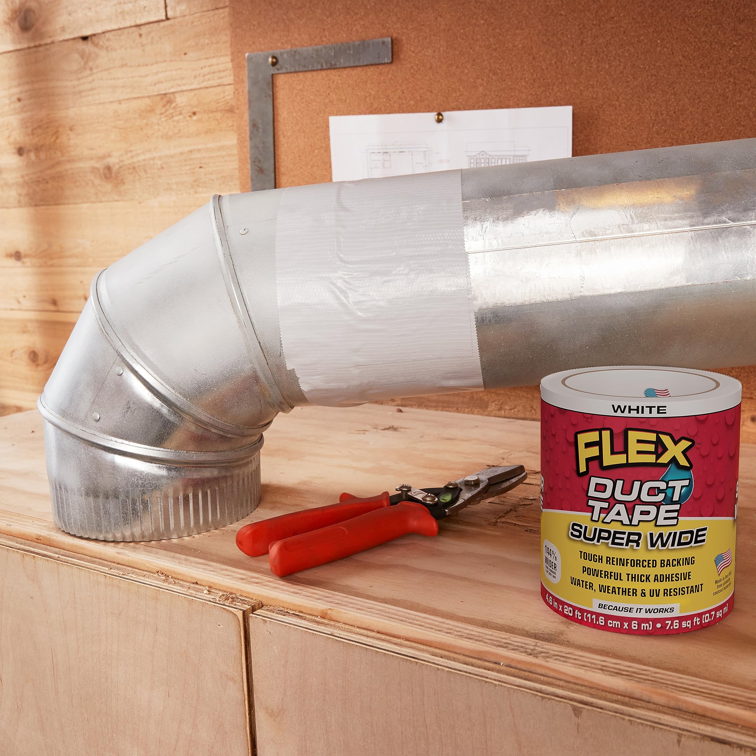 Super Wide Flex Duct Tape, 4.6 Inches x 20 Feet, White, Heavy Duty Strong, Multi-Surface, Water, Weather and UV Resistant, Tearable, Perfect for Boxes, No Residue