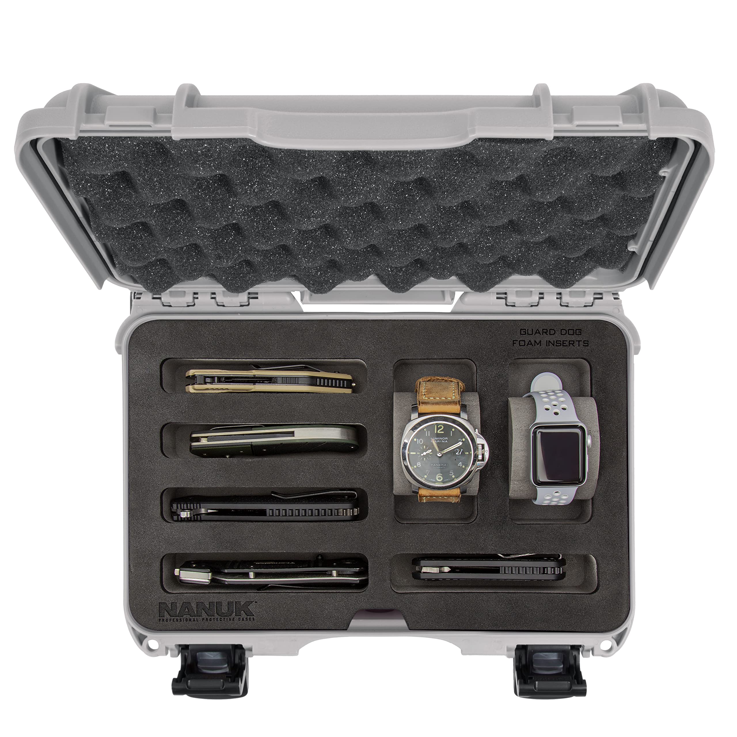 Cases Nanuk w/foam insert for 2 Watches and 5 Knives - Silver 909-2WT5KNI5