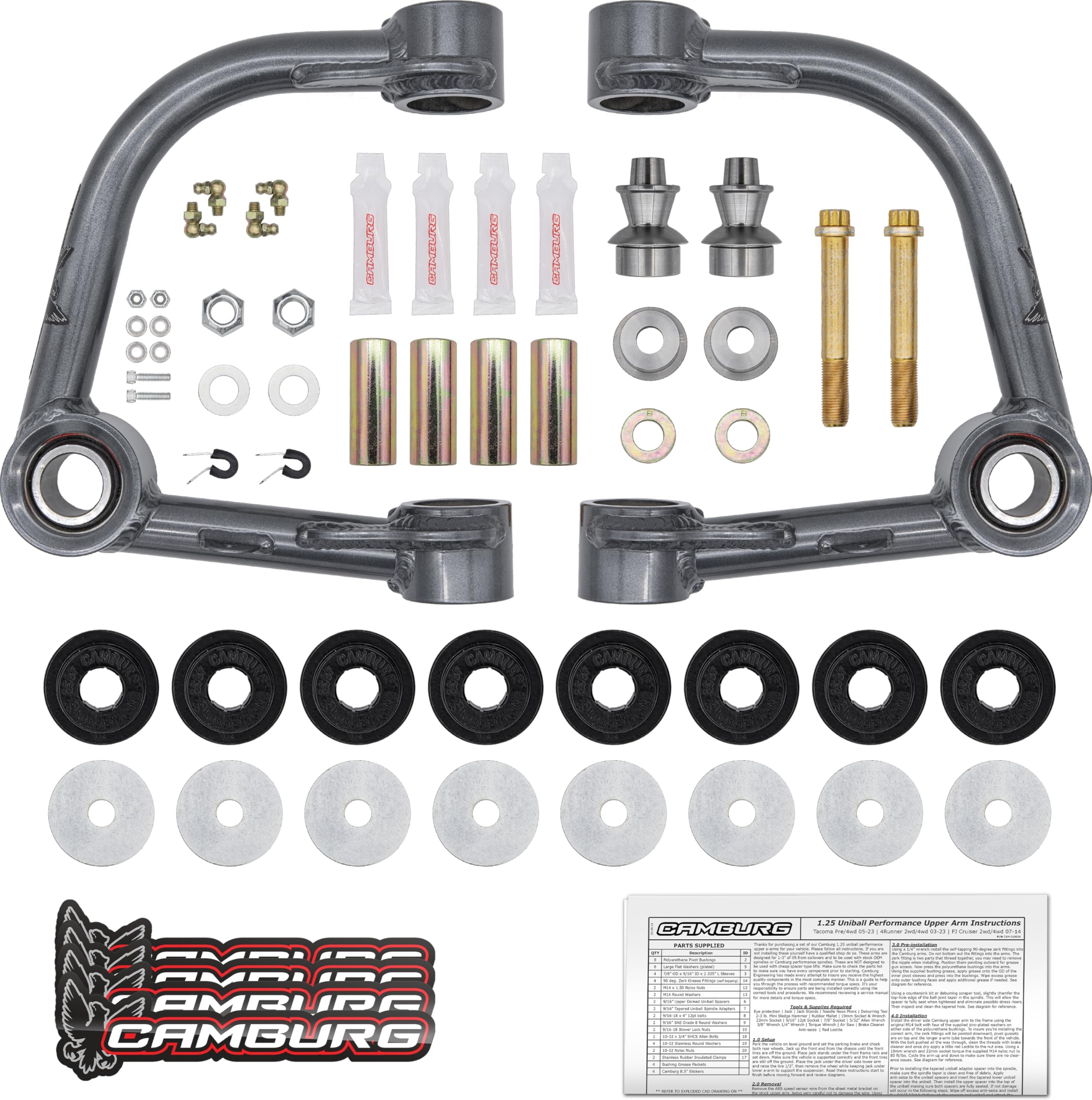 Camburg Front Upper Control Arm Kit Suspension CAM-310036: Compatible with 2005-2023 Toyota Tacoma, 2003-2024 Toyota 4Runner, 2007-2014 Toyota FJ Cruiser, 2003-2009 Lexus GX470, 2010-2022 Lexus GX460