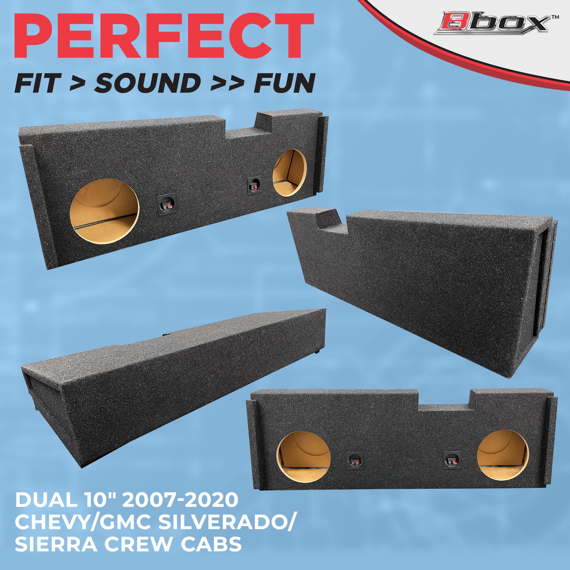 Atrend Bbox A184-10CP Carpeted Dual 10" Sealed Subwoofer Enclosure - Fits 2007 - 2020 Chevrolet/GMC Silverado/Sierra Crew Cab, Charcoal