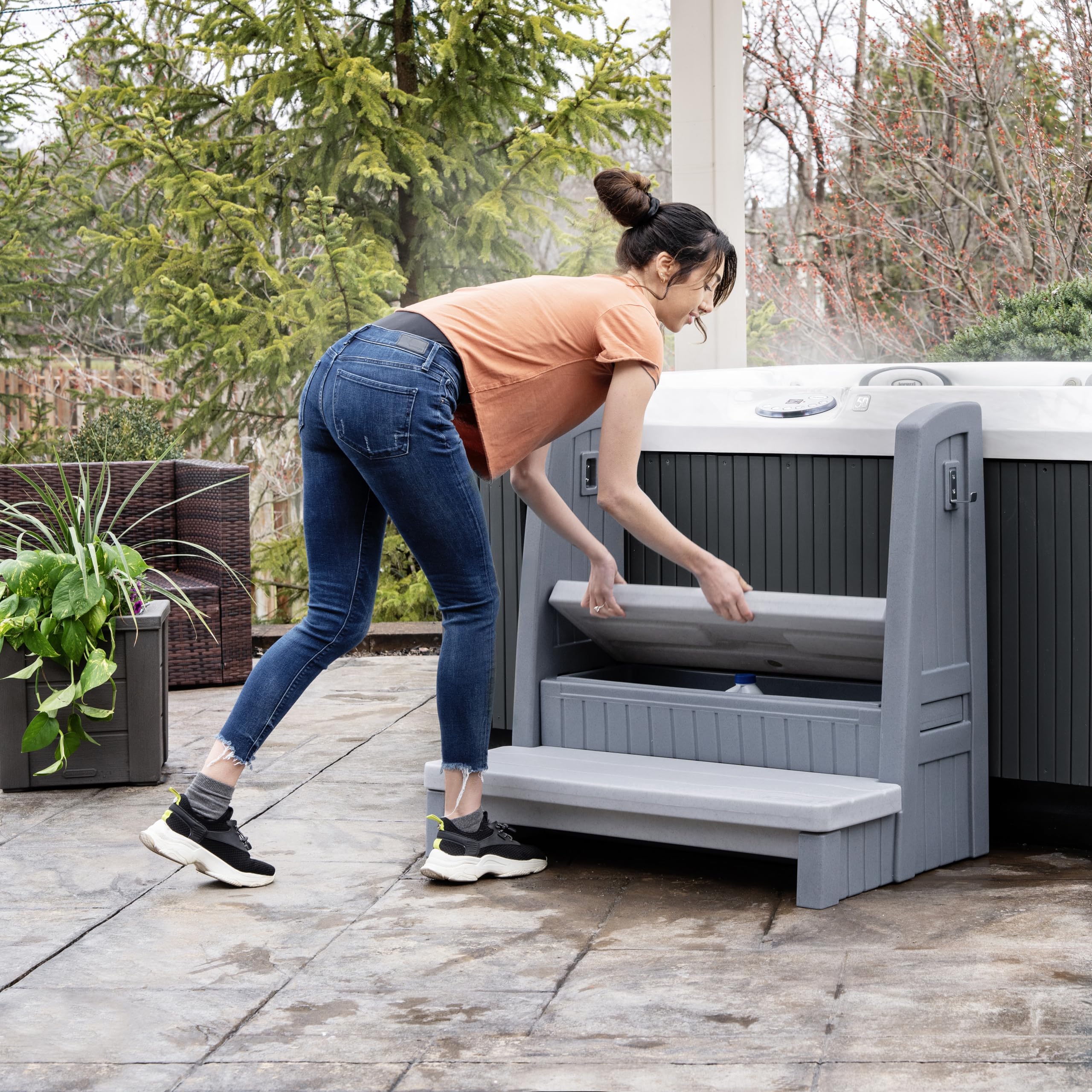 Step2 Storage Hot Tub Steps with Handrails, 2-Step Stool, Waterproof Stairs for Outdoor/Indoor Pool or Jacuzzi, Made of Durable Plastic, Gray