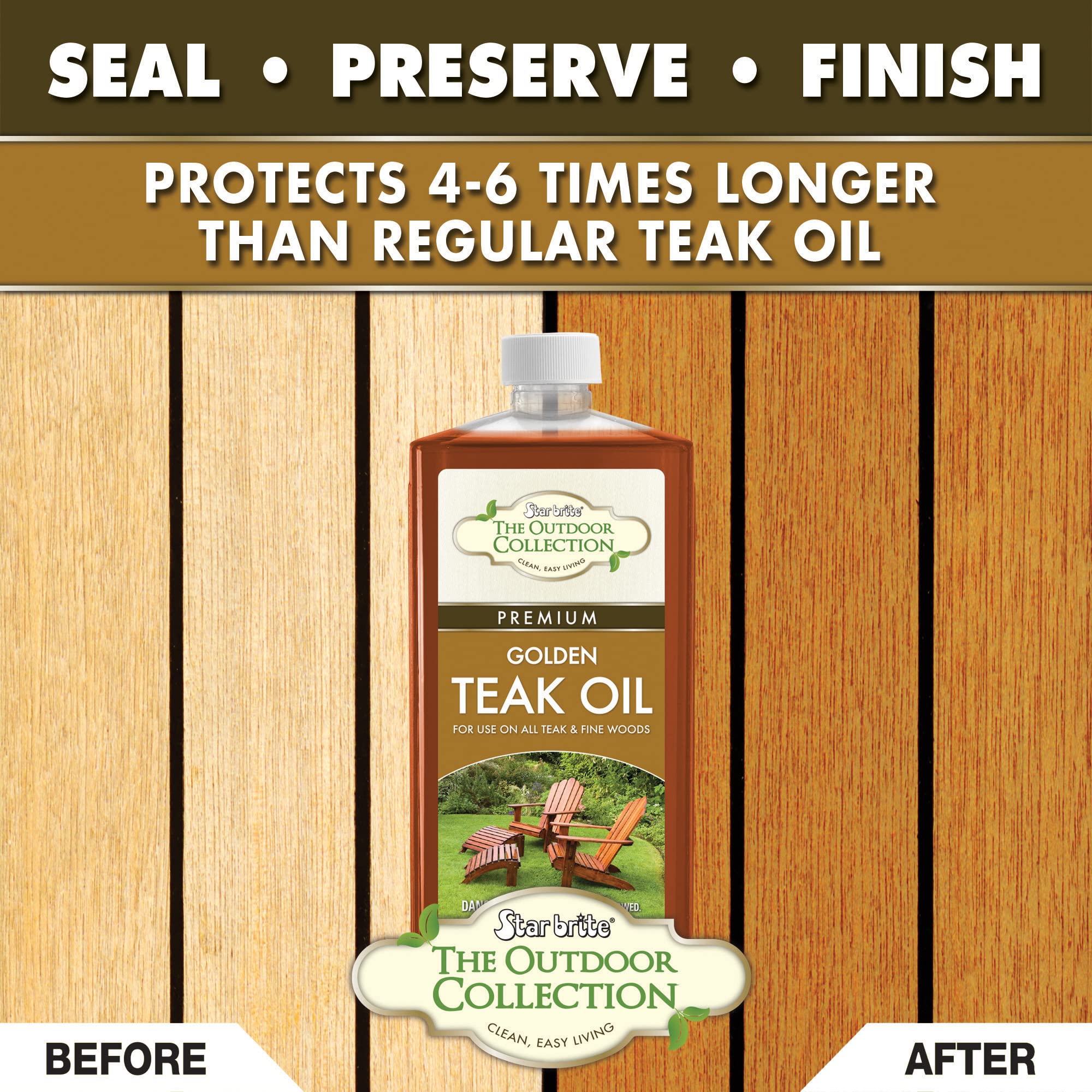 Premium Golden Teak Oil STAR BRITE Outdoor Collection - for Use On All Teak & Fine Woods - Ultimate Protection from Sun & Harsh Weather - 16 OZ (052216)