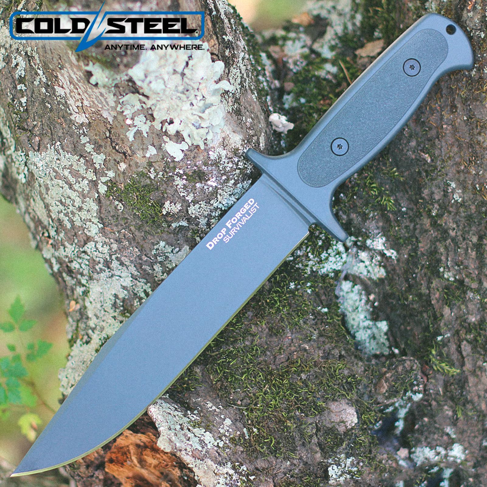Cold Steel Survivalist Drop Forged 8" 52100 High-Carbon Steel Clip Point Fixed Blade EDC Tactical Hunting Utility Knife, 5" Ergonomic Handle, Weather-Resistant Secure-Ex Sheath