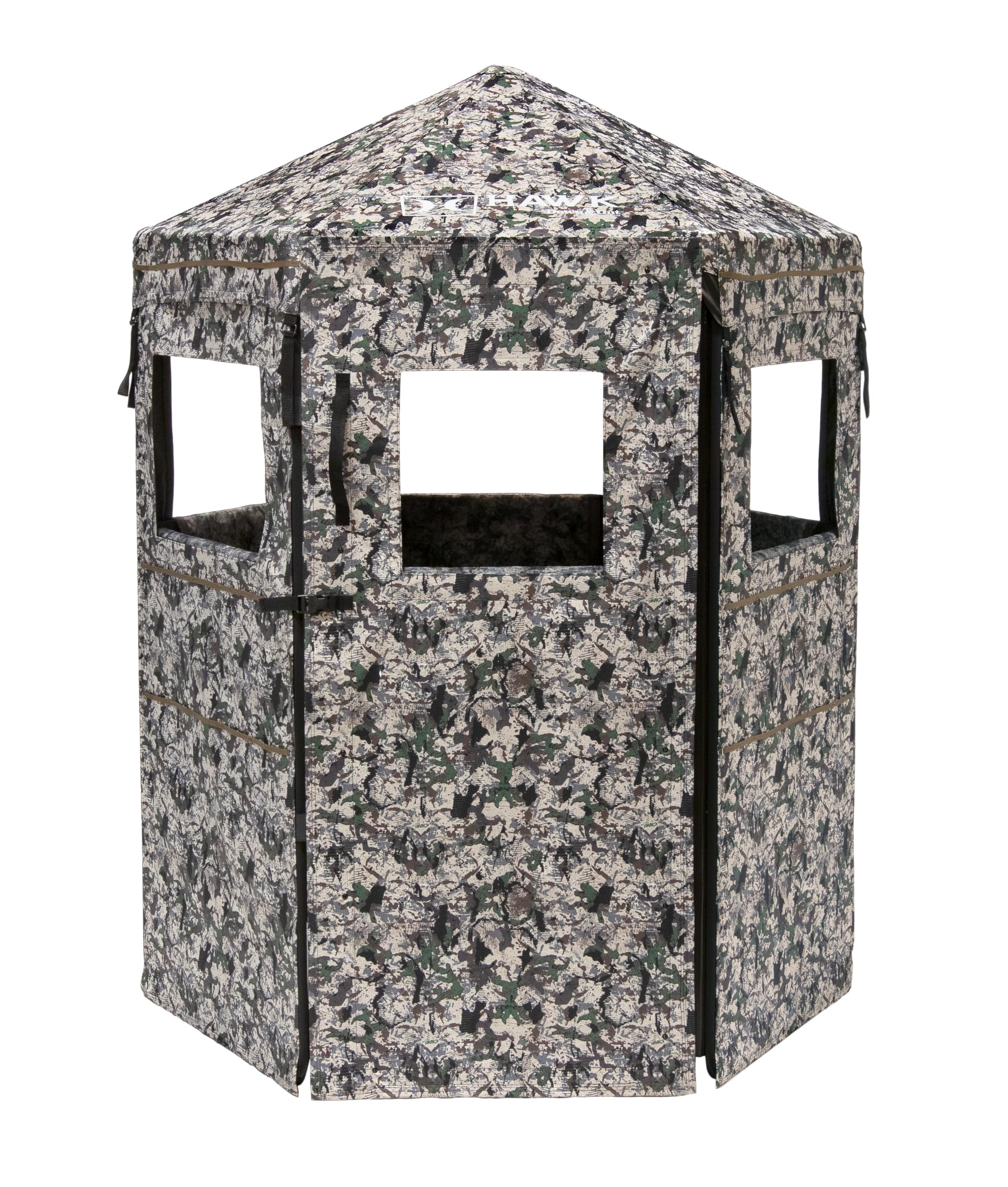 Hawk Scout Down & Out Hunting Durable 74'' Height No-Tool Assembly Camo Concealing Ground Panel Blind with Silent Magnetic Closures & Multiple Windows