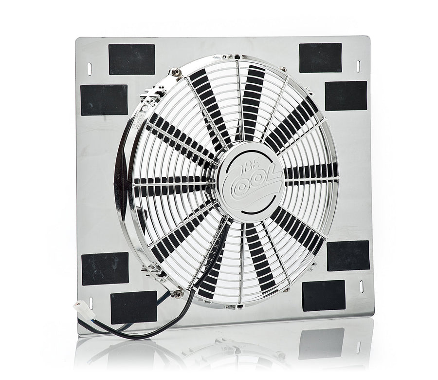 Be Cool Show & Go 75314 16" Stainless Shroud (22"W x 18"H with Chrome Puller Fan)