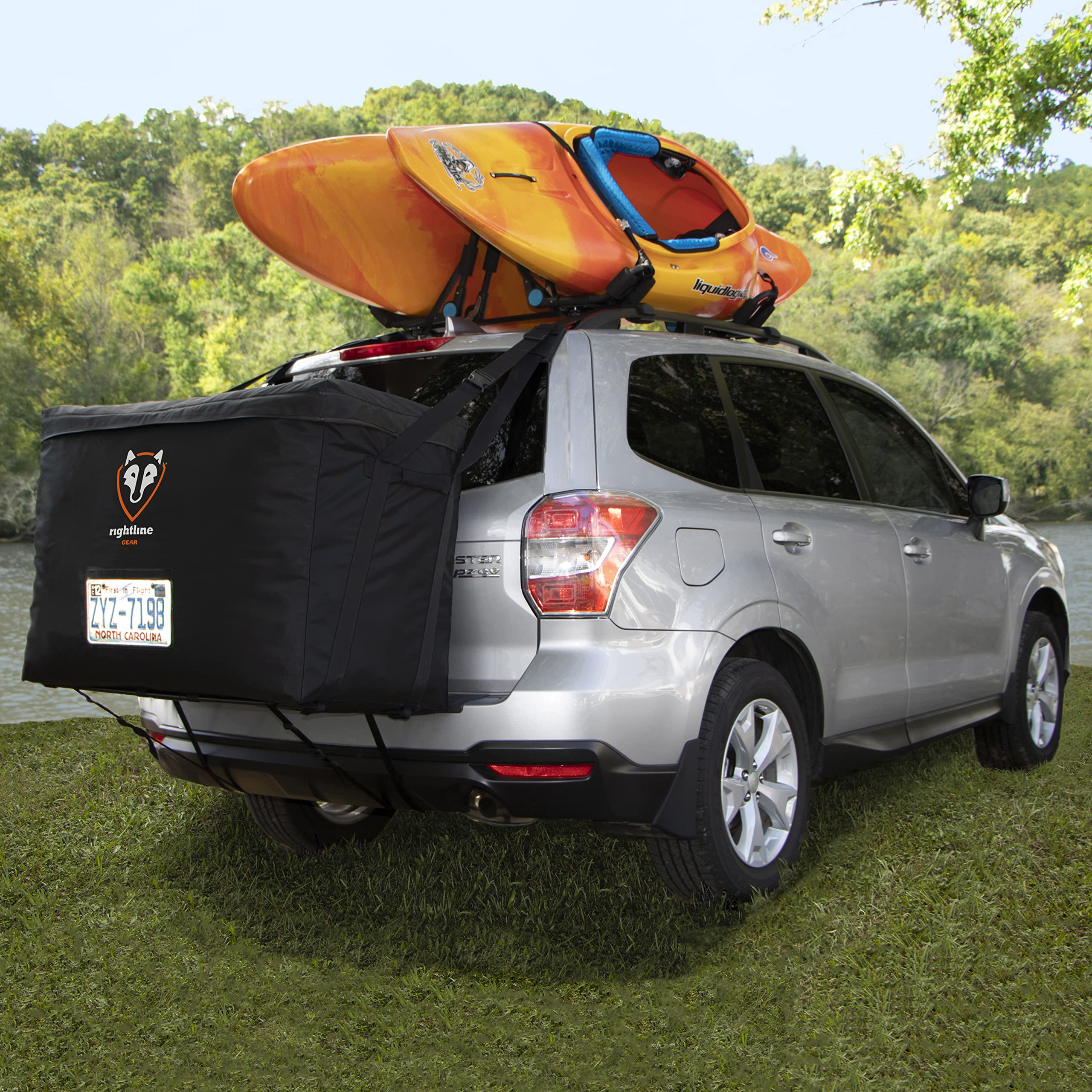 Rightline Gear Rear Waterproof Car Cargo Carrier Bag, Attaches With Or Without Roof Rack, 13 Cubic Feet, Black