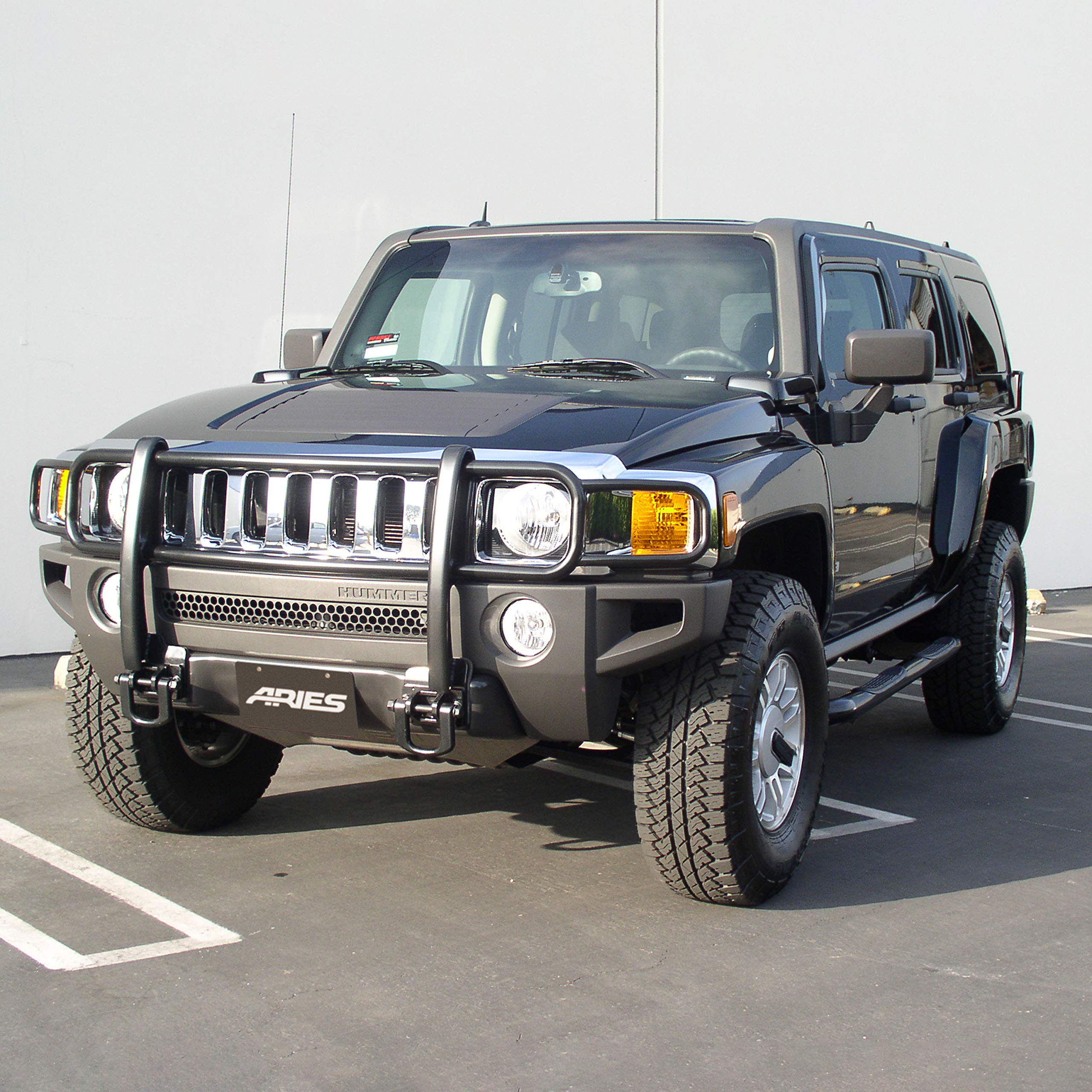 3-Inch Round Black Steel ARIES Nerf Bars, No-Drill, Fits Select Hummer H3