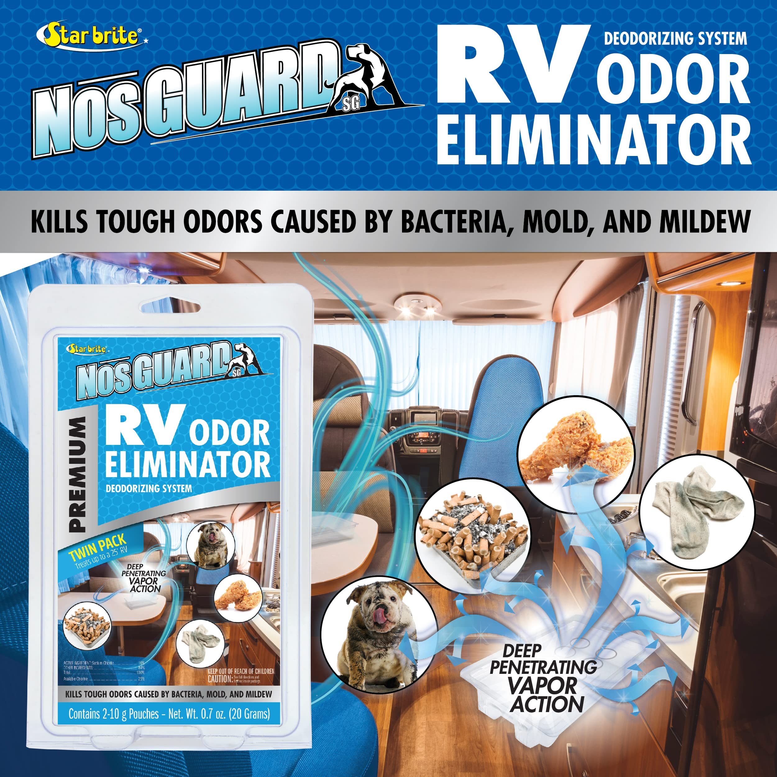 NosGUARD STAR BRITE RV Odor Eliminator – Deep Penetrating Vapor System, Twin Pack 10G (079950)