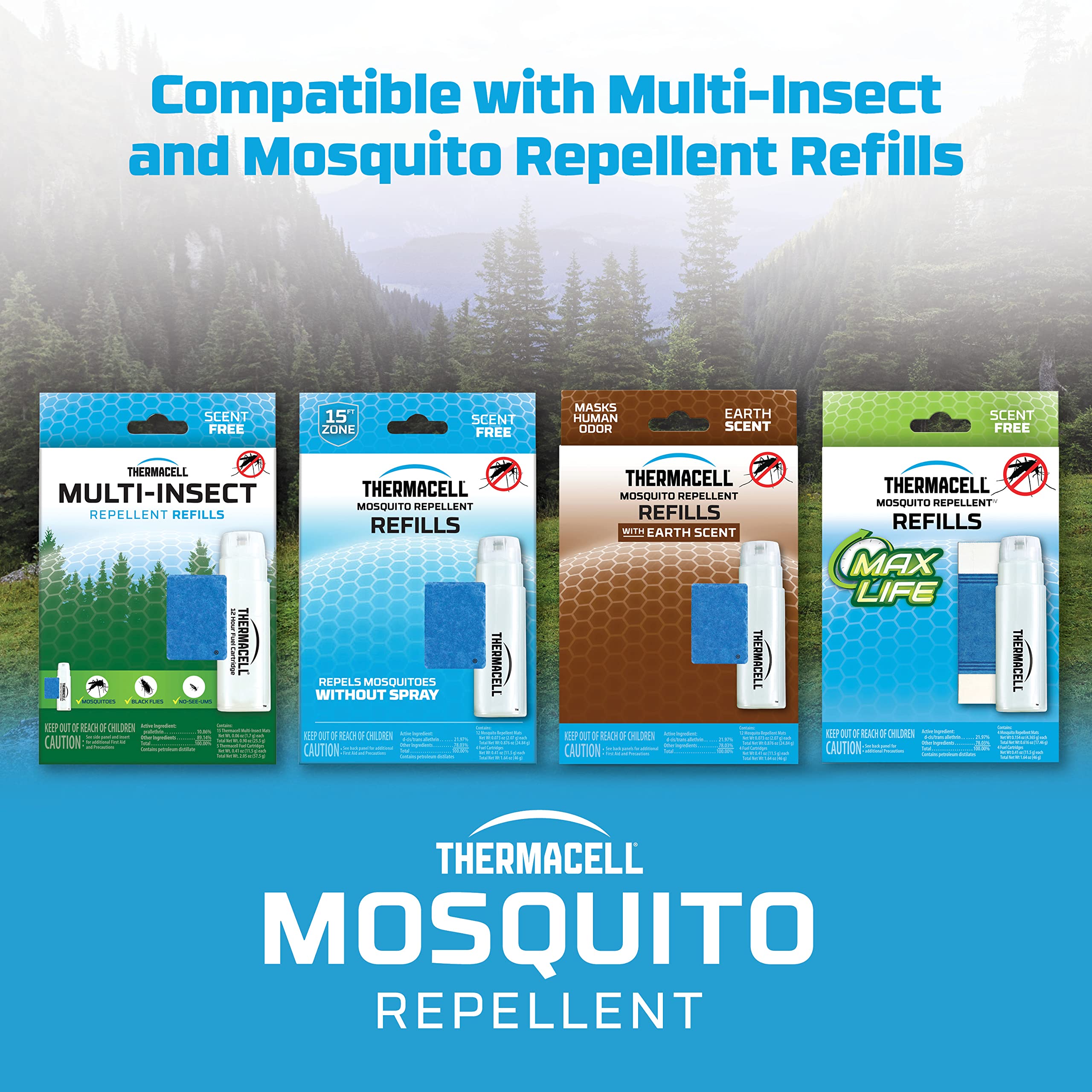 Black Thermacell MR300 Portable Mosquito Repeller; Contains Fuel Cartridge, 3 Mosquito Repellent Mats; 15-ft Zone of Protection, 12 Hours of Mosquito-Free Relief Included; DEET-Free, No Spray