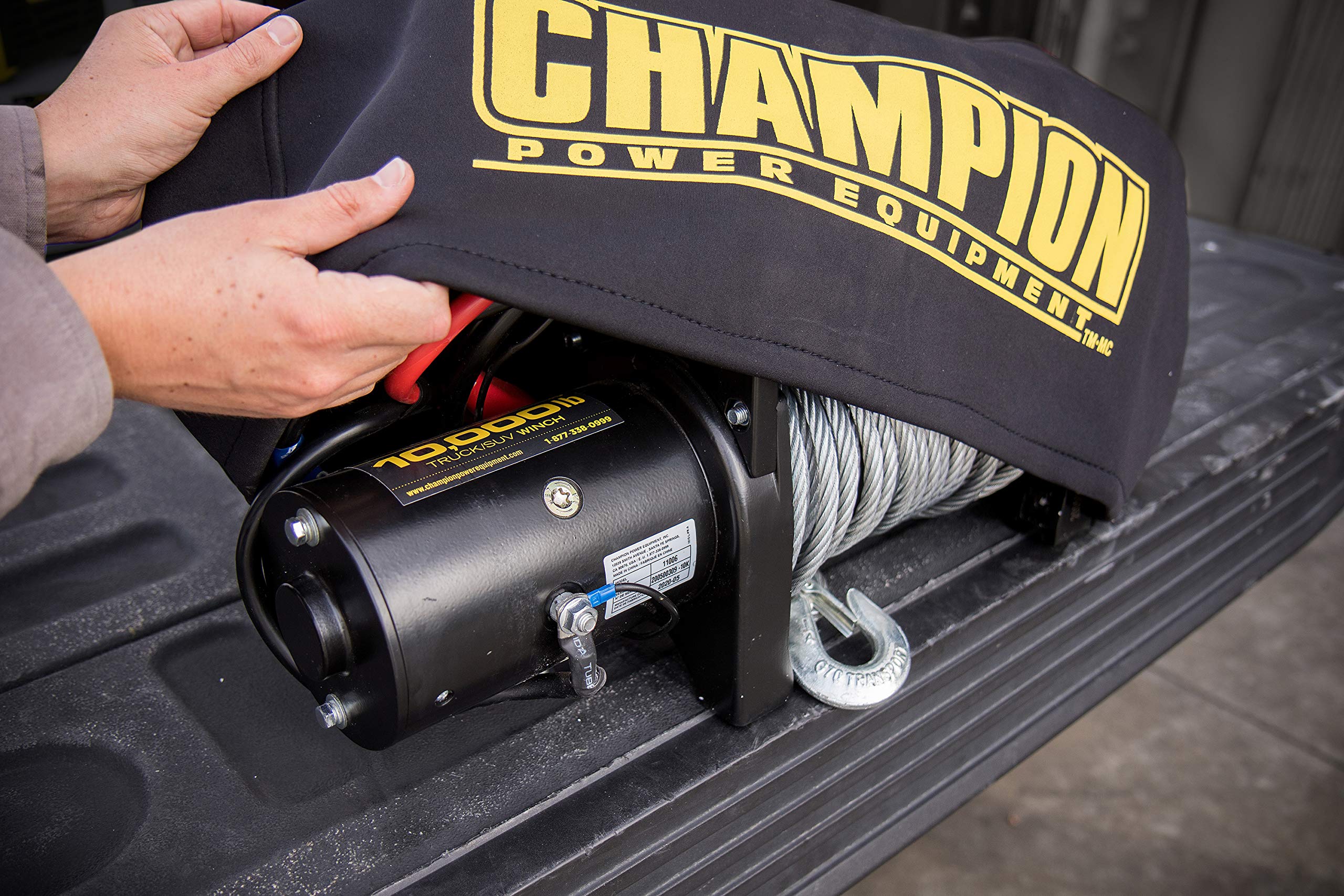 Champion Power Equipment Weather-Resistant Neoprene Storage Cover for Winches 8000-12,000 lb. with Speed Mount Hitch Adapter