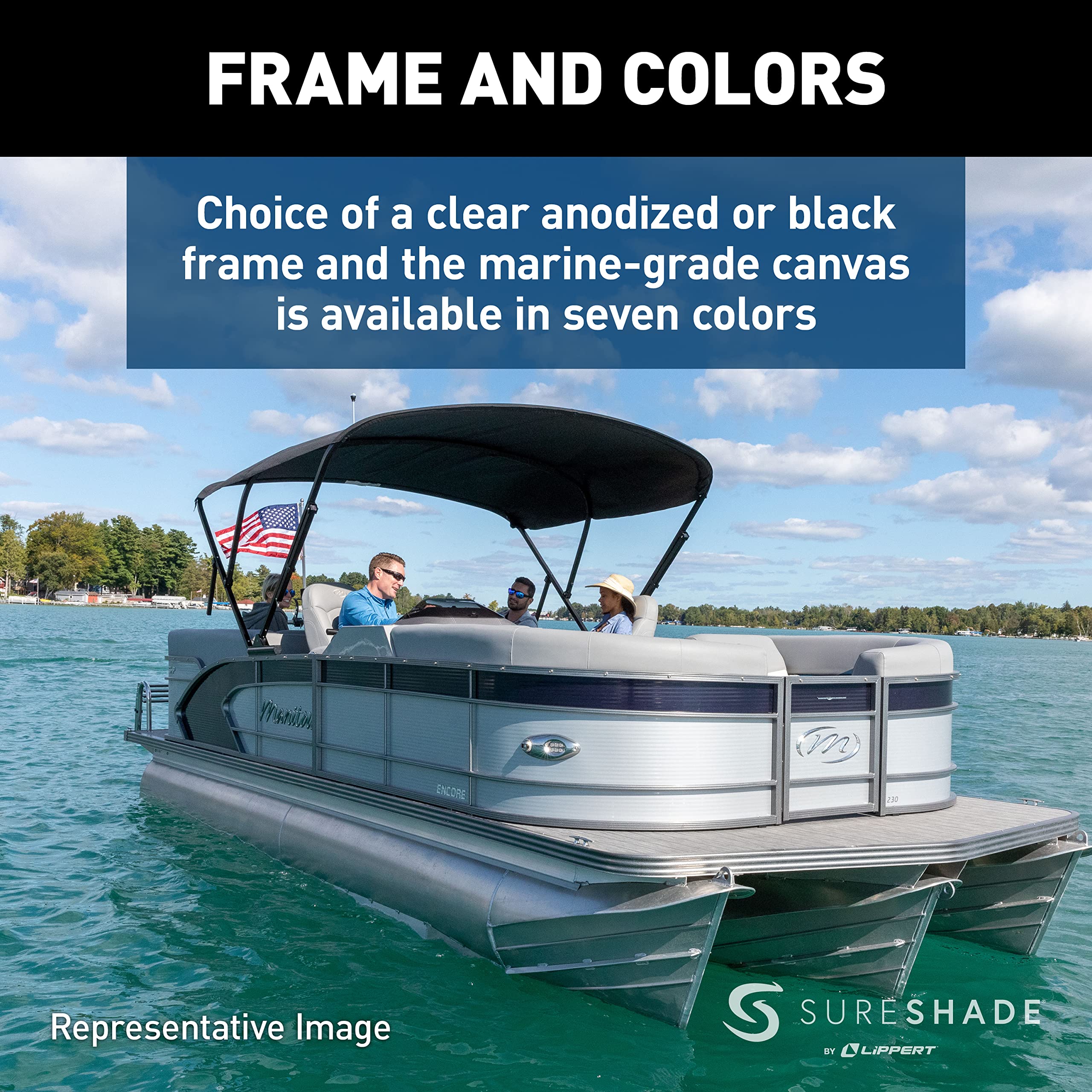 SureShade Electric Bimini Power Shade System for Pontoon Boats with Manual or No Biminis, 92-102" Wide, 20V Powered, Fade-Resistant Fabric, Clear Anodized Frame, Beige - 2021133088