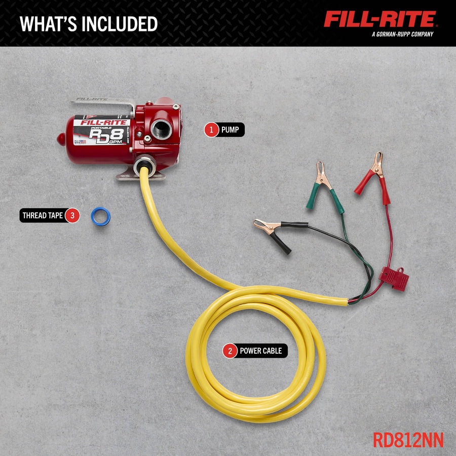 Fill-Rite 12V RD812NN 8 GPM Portable Fuel Transfer Pump w/Power Cable